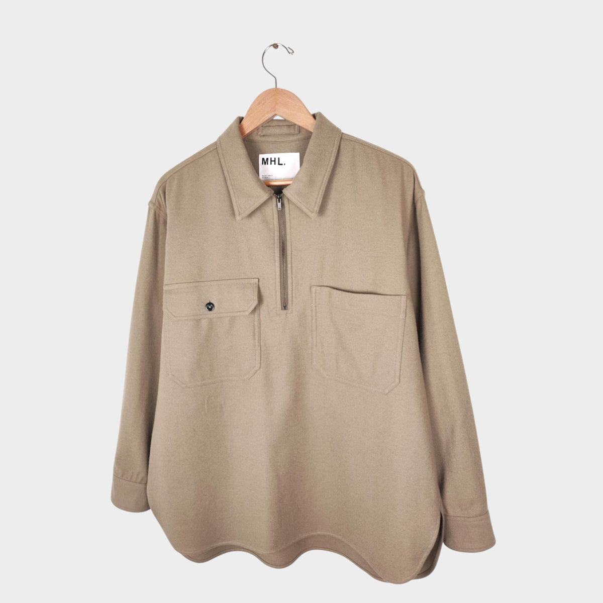 MHL MARGARET HOWELL Men's Light Khaki Cotton Wool Pullover Overshirt
