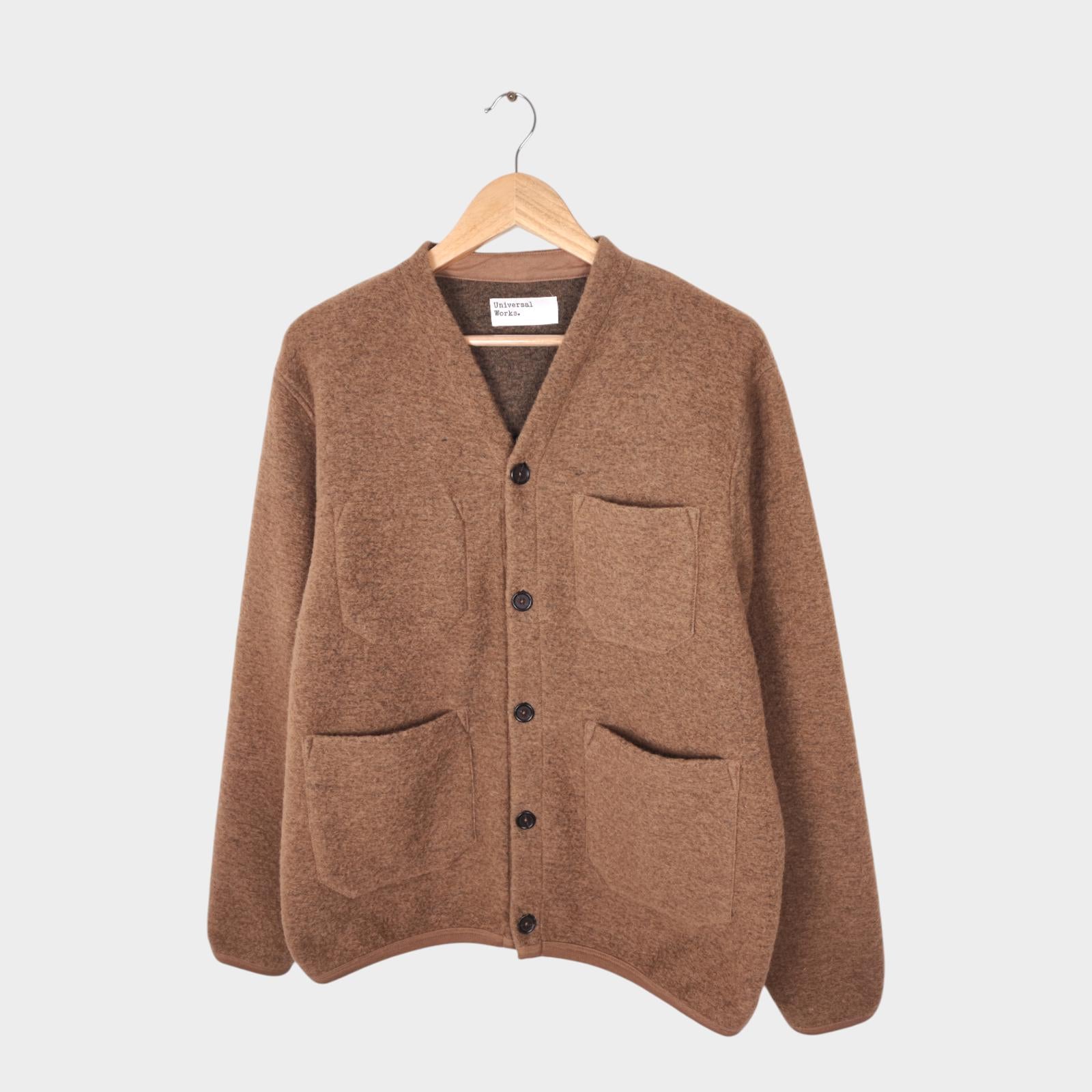 UNIVERSAL WORKS Men's Brown Wool Fleece Cardigan