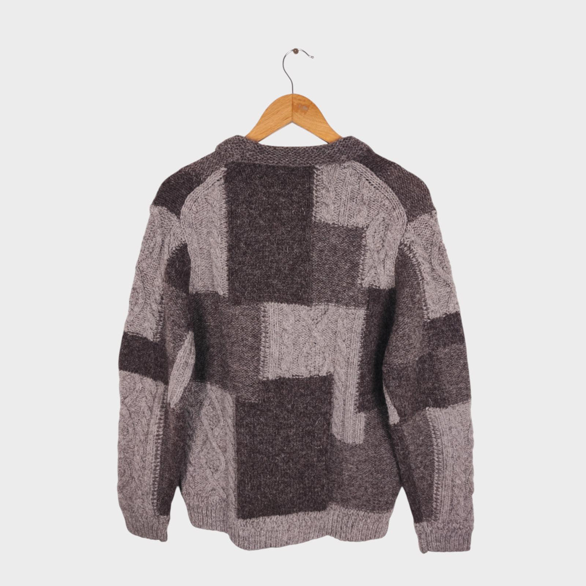 BEAMS PLUS Men's 100% Wool Patchwork Knit Cardigan