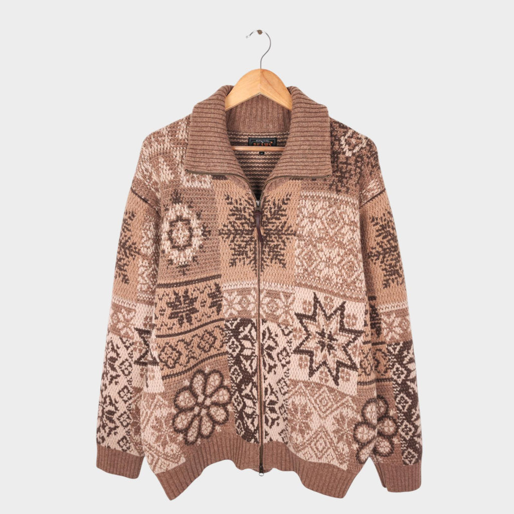 BEAMS PLUS Men's Beige 100% Heavyweight Wool Jacquard Patchwork Jacket