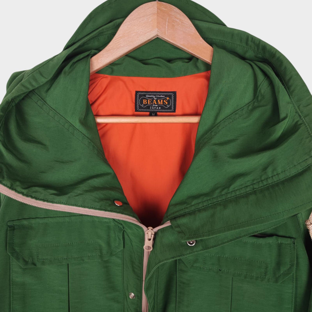 BEAMS PLUS Men's Green 60/40 Cotton Blend Hooded Mountain Parka Jacket