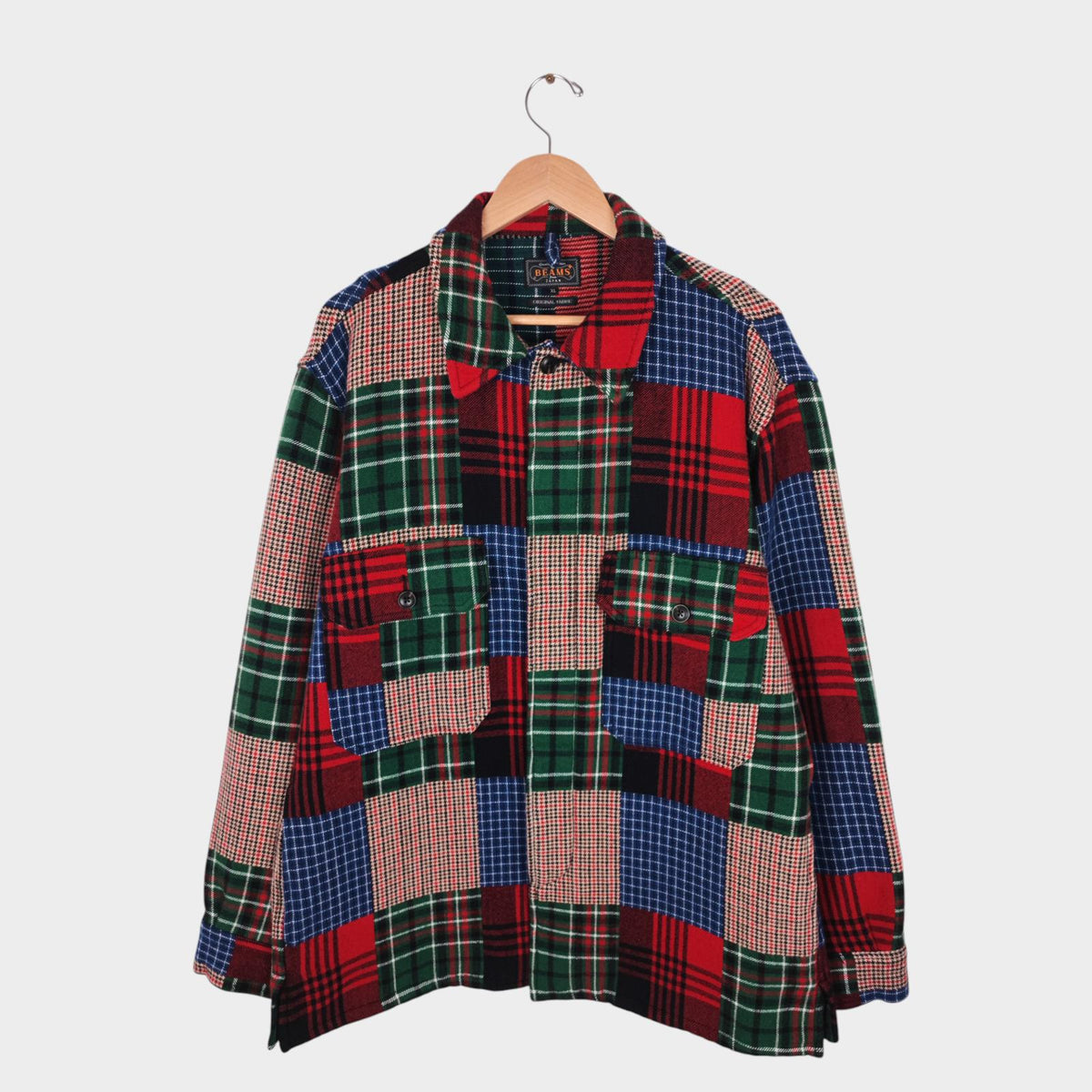 BEAMS PLUS Men's Multicoloured Patchwork Cotton Wool Blend MIL Coat Jacket