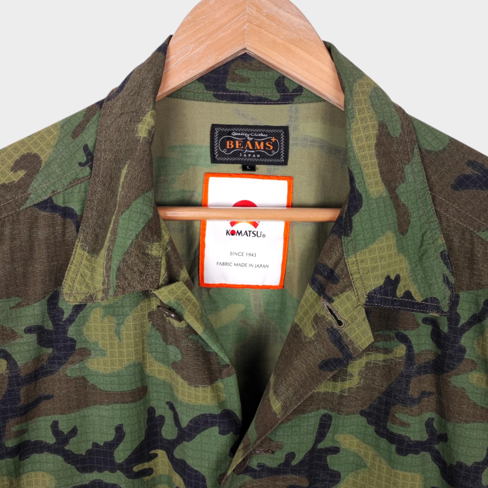 BEAMS PLUS Men's Komatsu Military Camo Print Relaxed Fit Overshirt Jacket