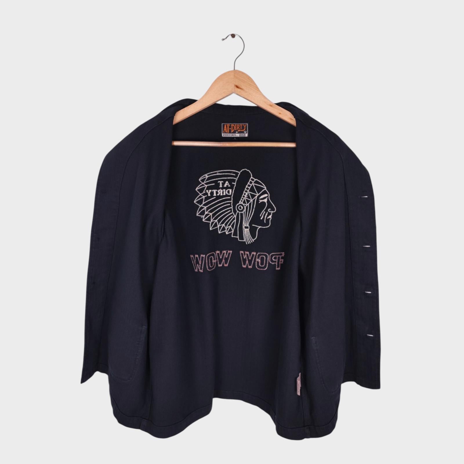 AT-DIRTY Men's Black 'Pow Wow' Chainstitch Embroidered Native American Chore Jacket