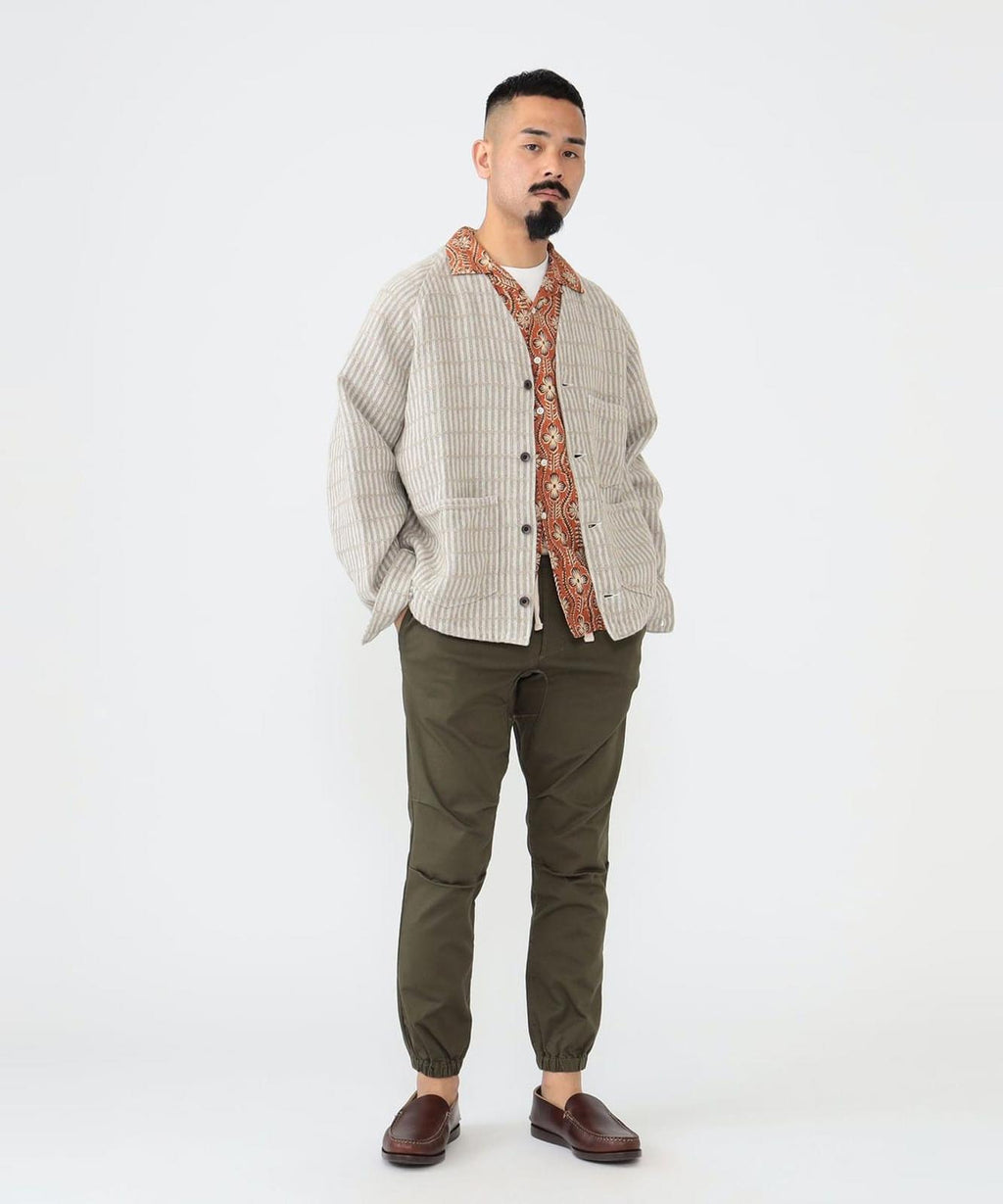 BEAMS PLUS Men's 100% Heavyweight Linen Hickory Stripe Engineer Chore Jacket
