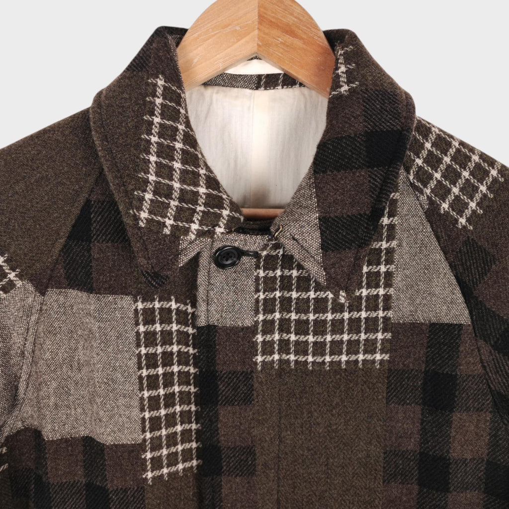 BEAMS PLUS Men's Khaki/Brown 100% Wool Patchwork Coat