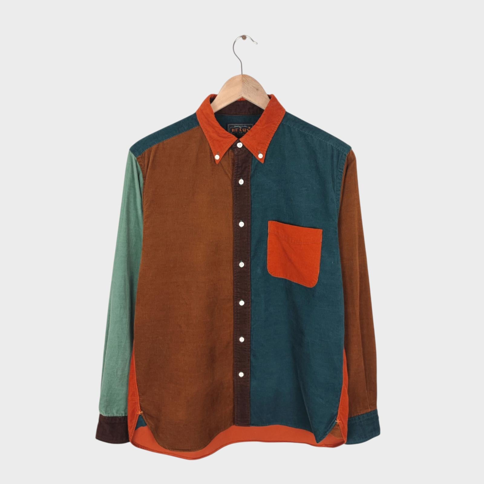 BEAMS PLUS Men's Made in Japan Multicoloured Colourblock Fine Corduroy Shirt