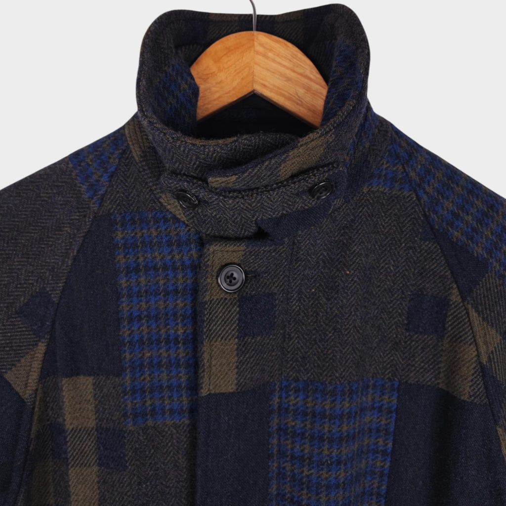 BEAMS PLUS Men's Navy Blue 100% Wool Patchwork Coat