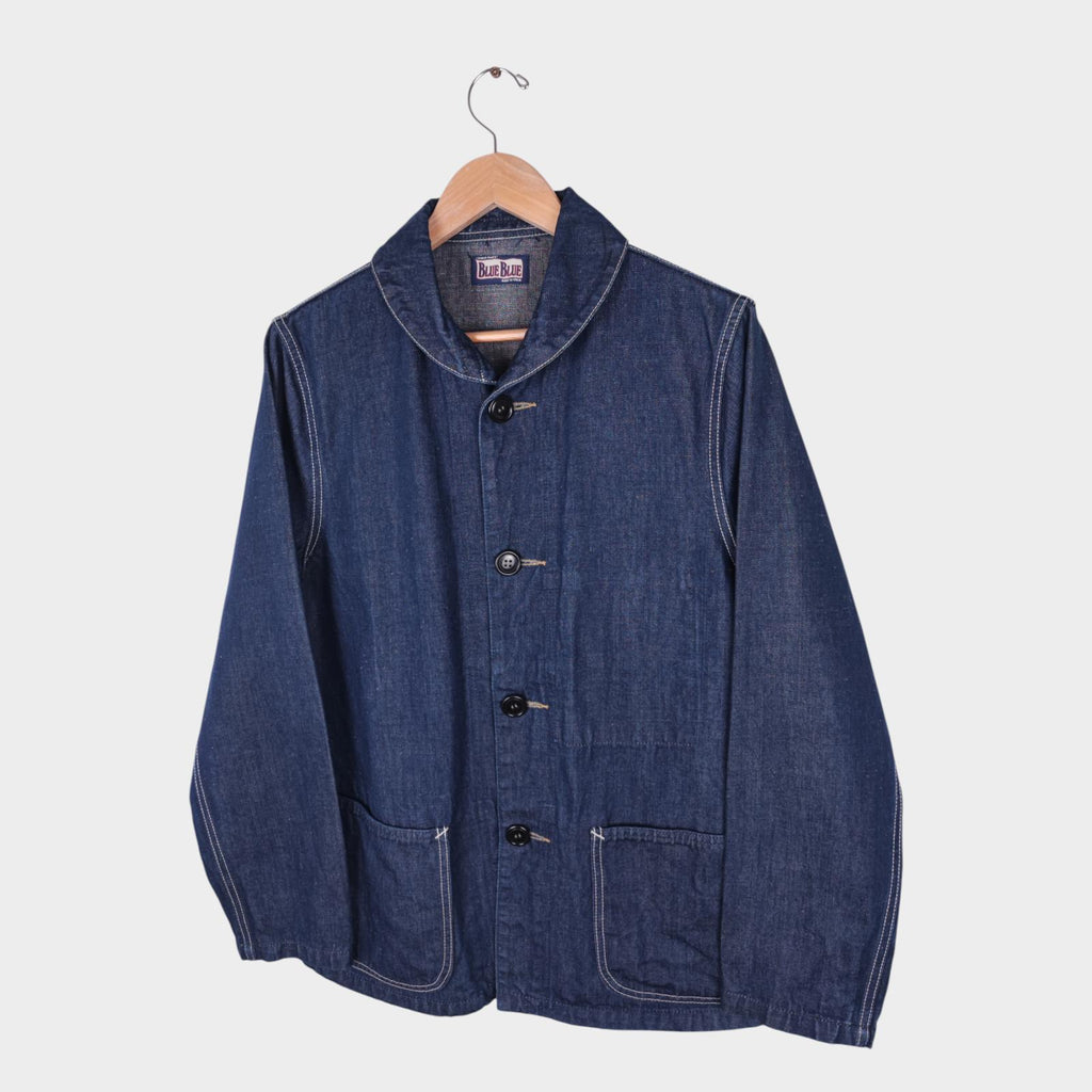 BLUE BLUE JAPAN Men's Made in Japan Blue Denim Shawl Collar Cotton Chore Jacket