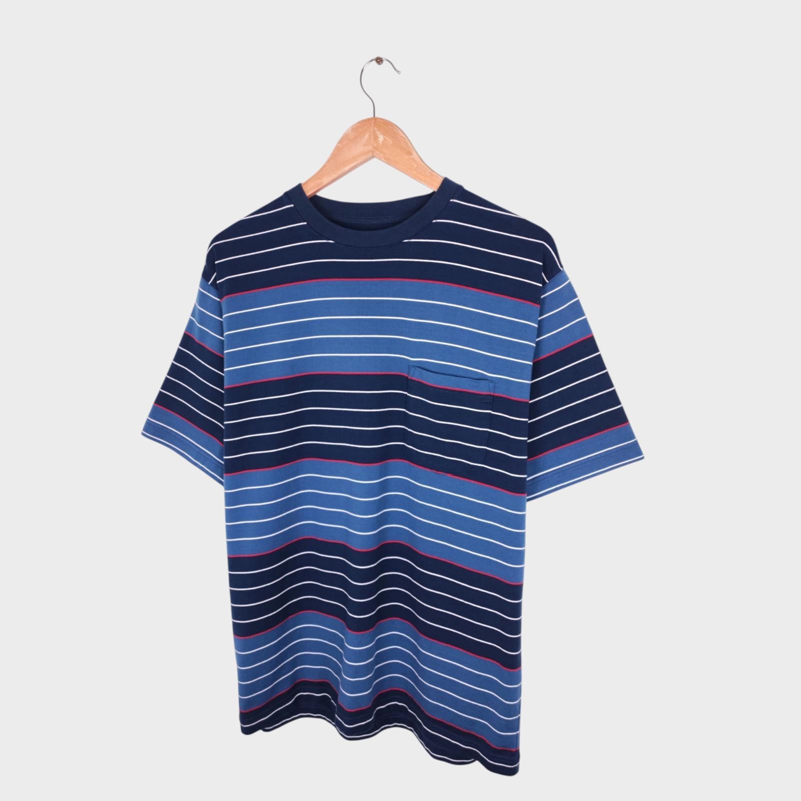 BEAMS PLUS Men's Multicoloured Striped 100% Cotton Chest Pocket T-Shirt