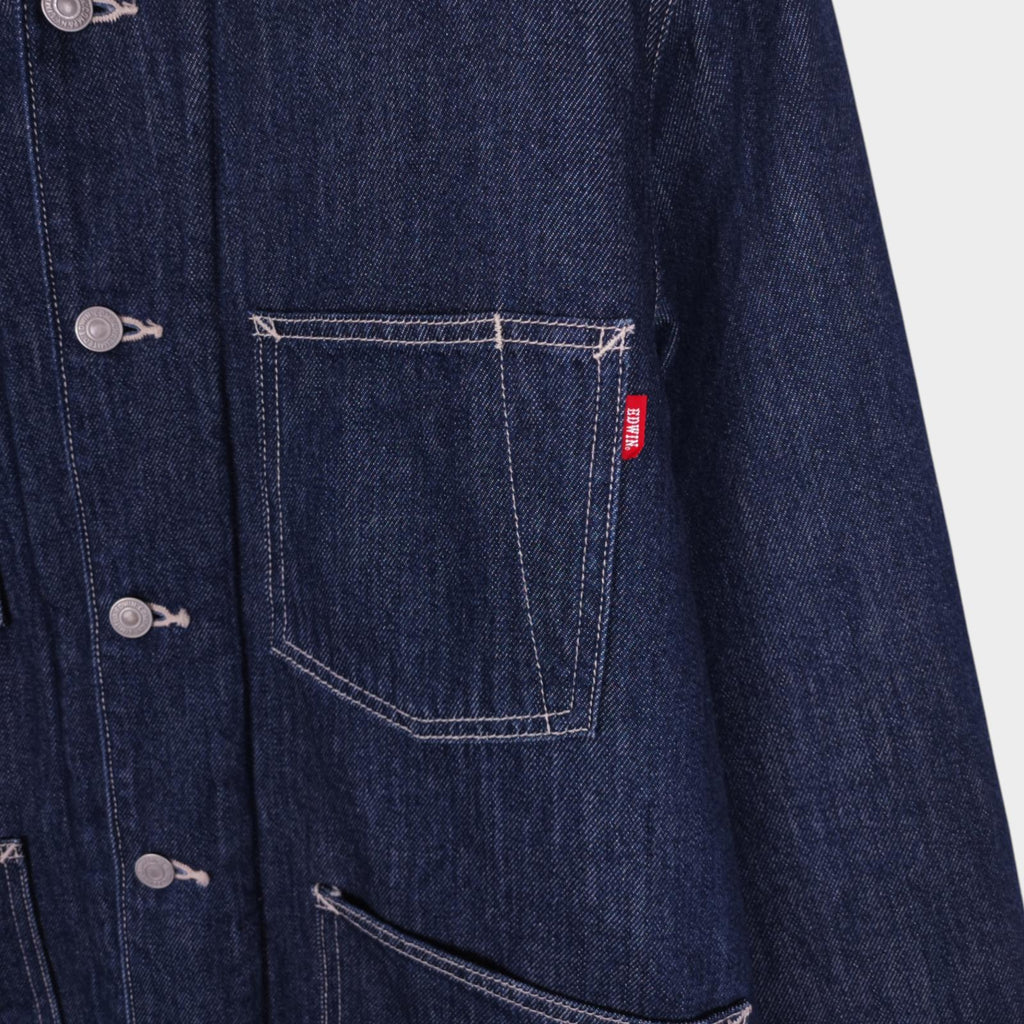 EDWIN Japan Men's Blue Denim Fleece Lined Chore Jacket