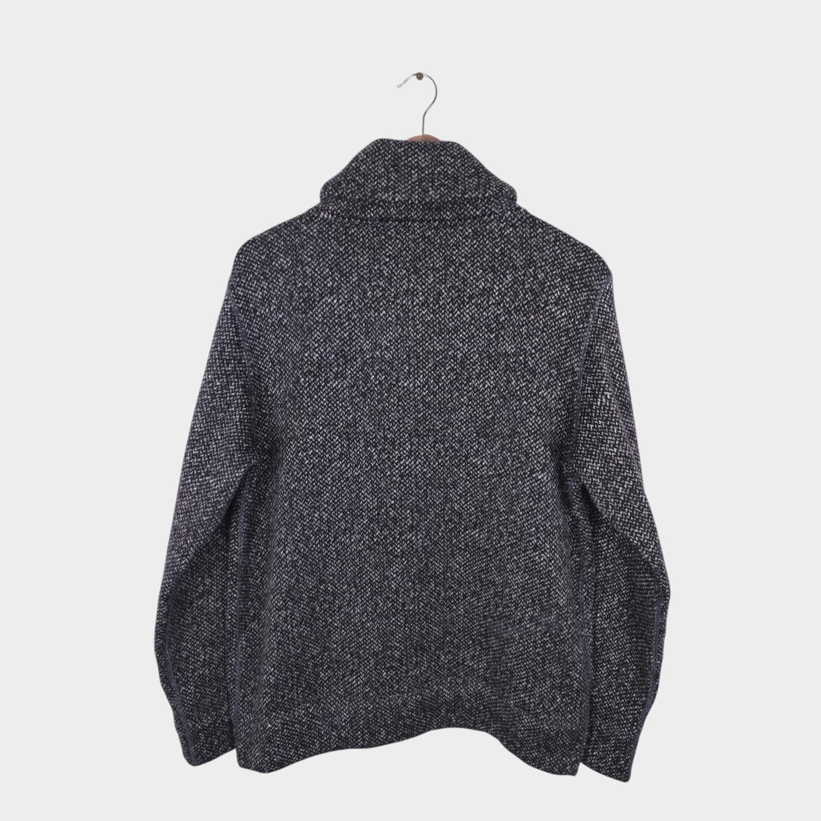 BEAMS PLUS Men's Dark Grey Melange Shawl Collar Fleece Lined Cardigan Jacket