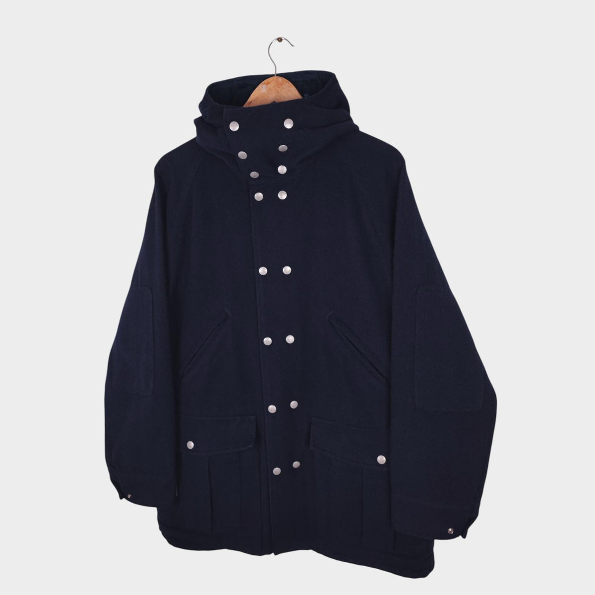 SASSAFRAS Men's Made in Japan Navy Blue Wool Blend Blower Bud Parka Jacket