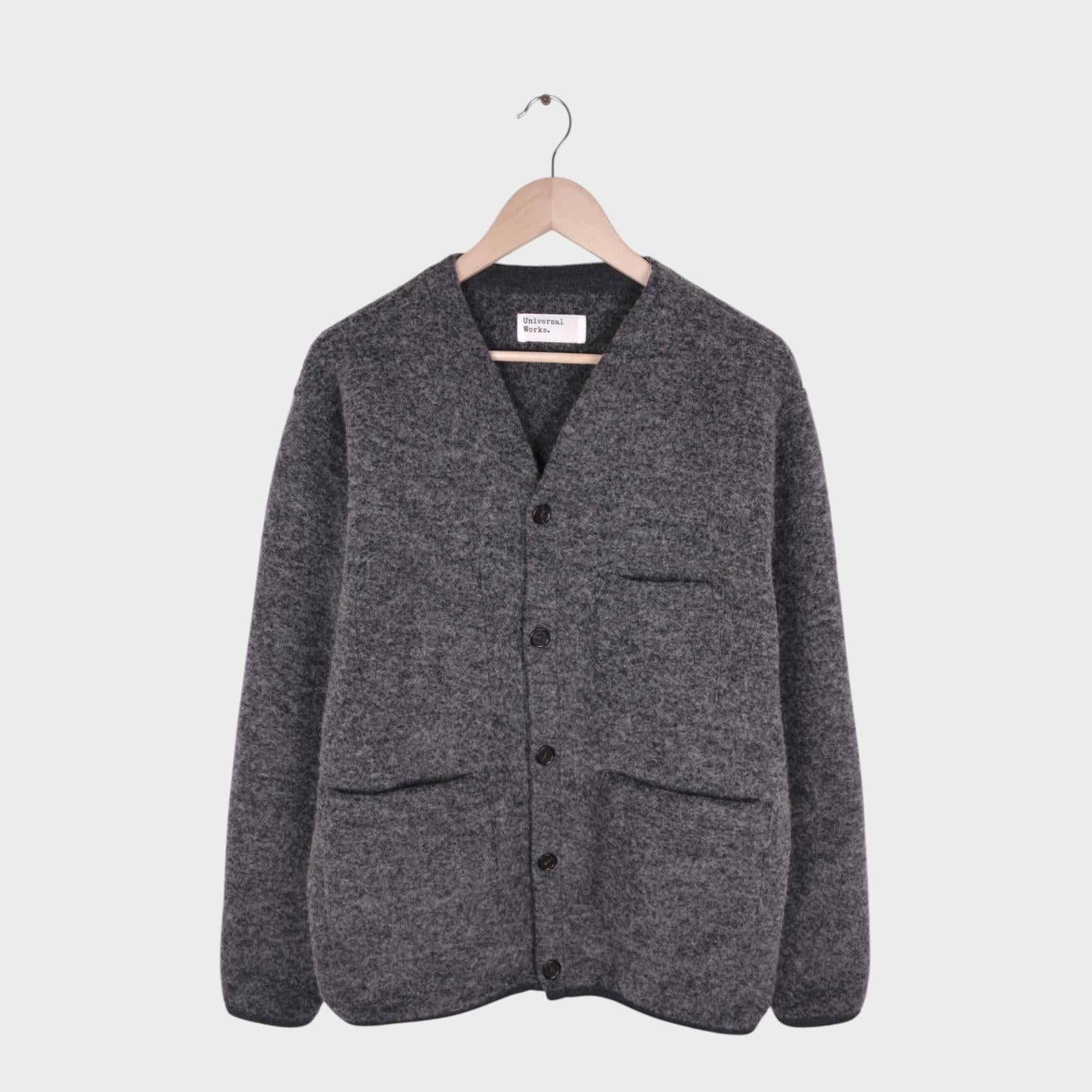 UNIVERSAL WORKS Men's Grey Wool Fleece Cardigan