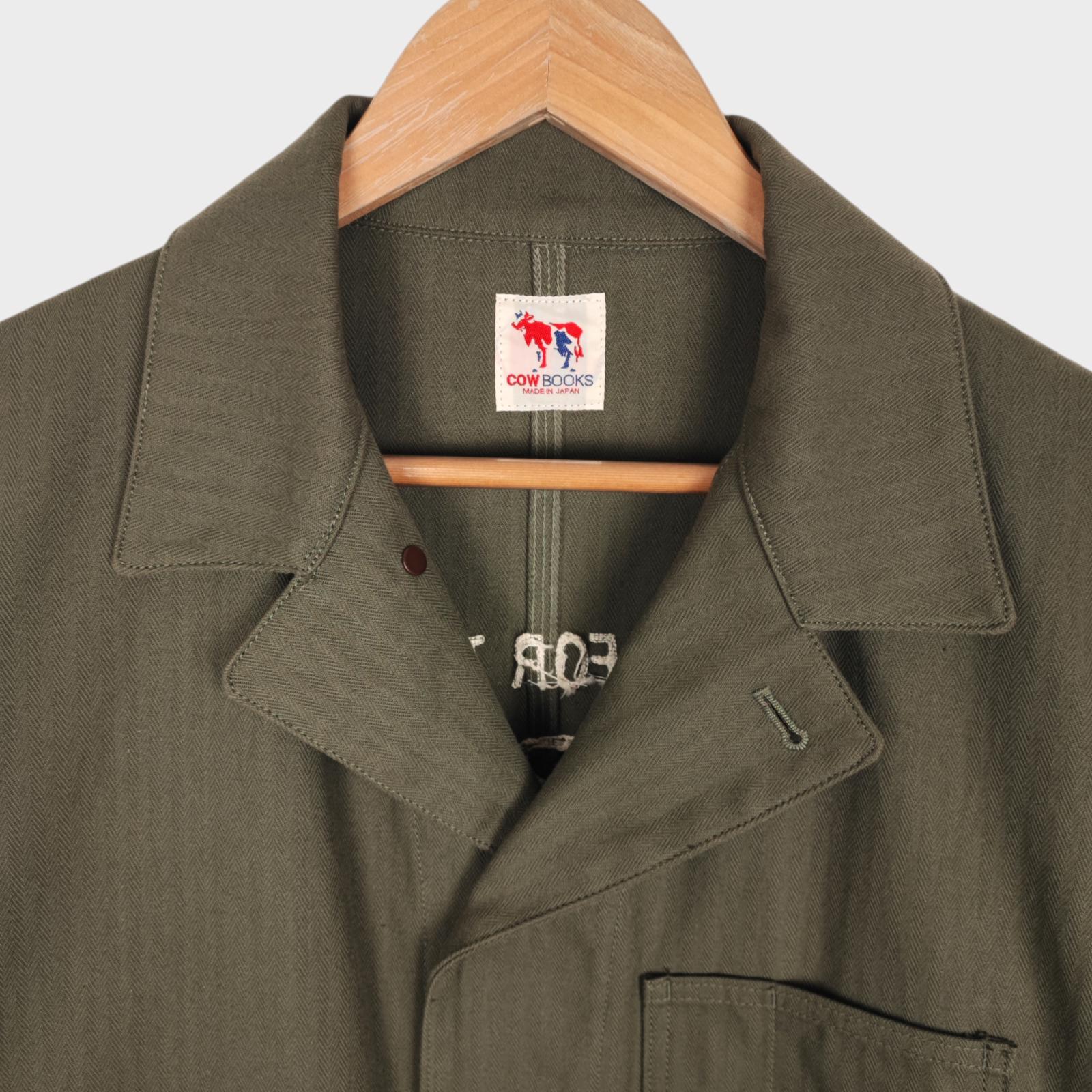 MOUNTAIN RESEARCH x COW BOOKS Men's Made in Japan Khaki Herringbone Cotton Coat