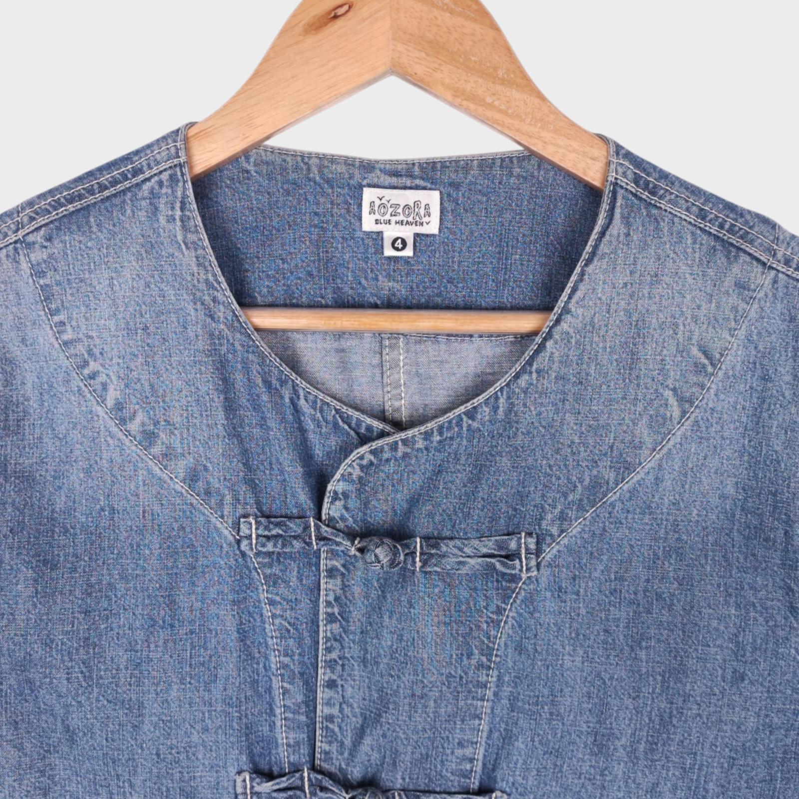 AOZORA BLUE HEAVEN Japan Men's Blue Vintage Wash Denim Chinese Kung Fu Jacket