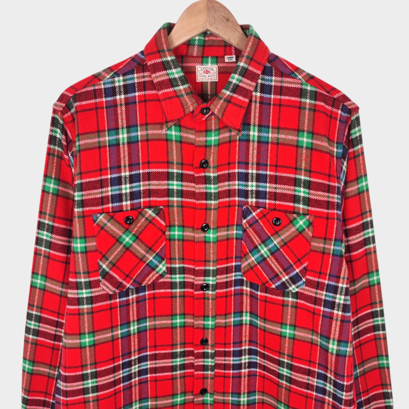SUGAR CANE Men's Made in Japan Multicoloured Checked Flannel Work Shirt