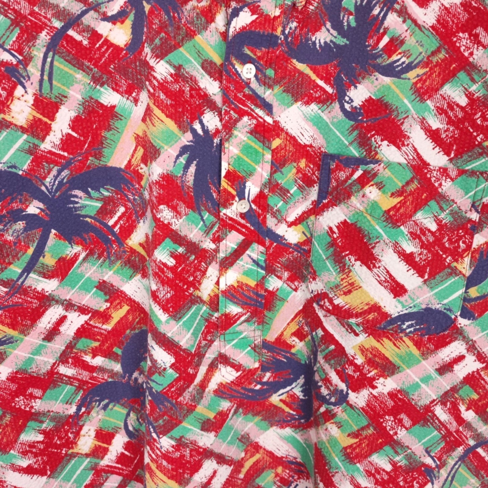 SUN SURF Men's Multicoloured Palm Tree Print Seersucker Half Placket Shirt
