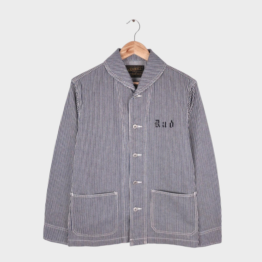 RADIALL Men's Made in Japan Hickory Stripe Shawl Collar Chore Jacket