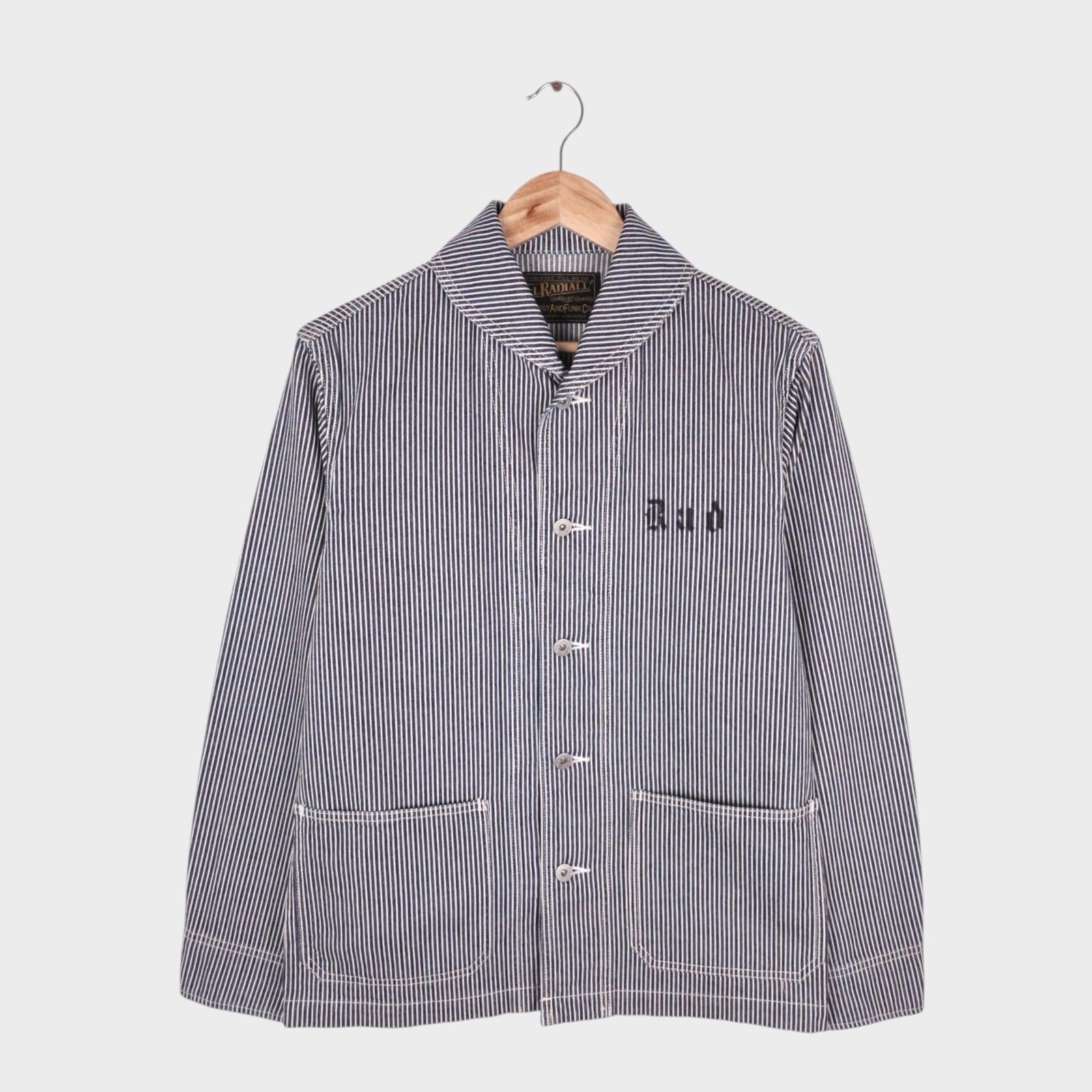 RADIALL Men's Made in Japan Hickory Stripe Shawl Collar Chore Jacket