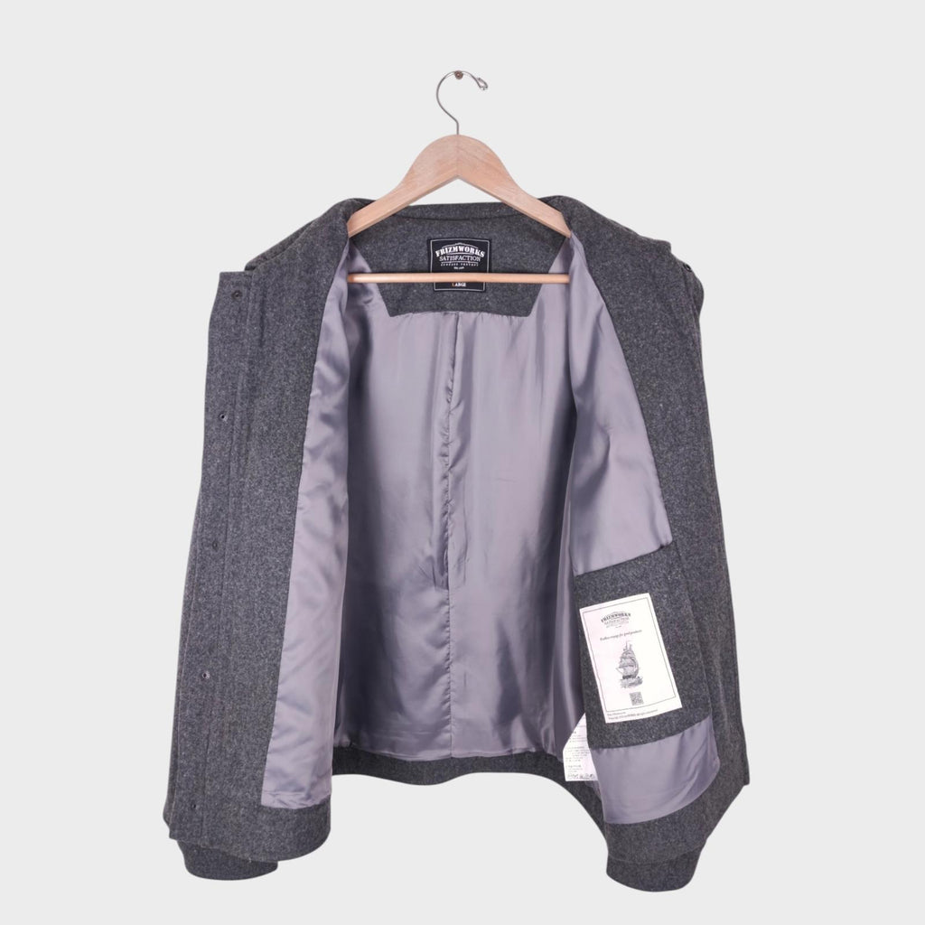 FRIZMWORKS Men's Grey Wool Blend Minimal Melton Jacket