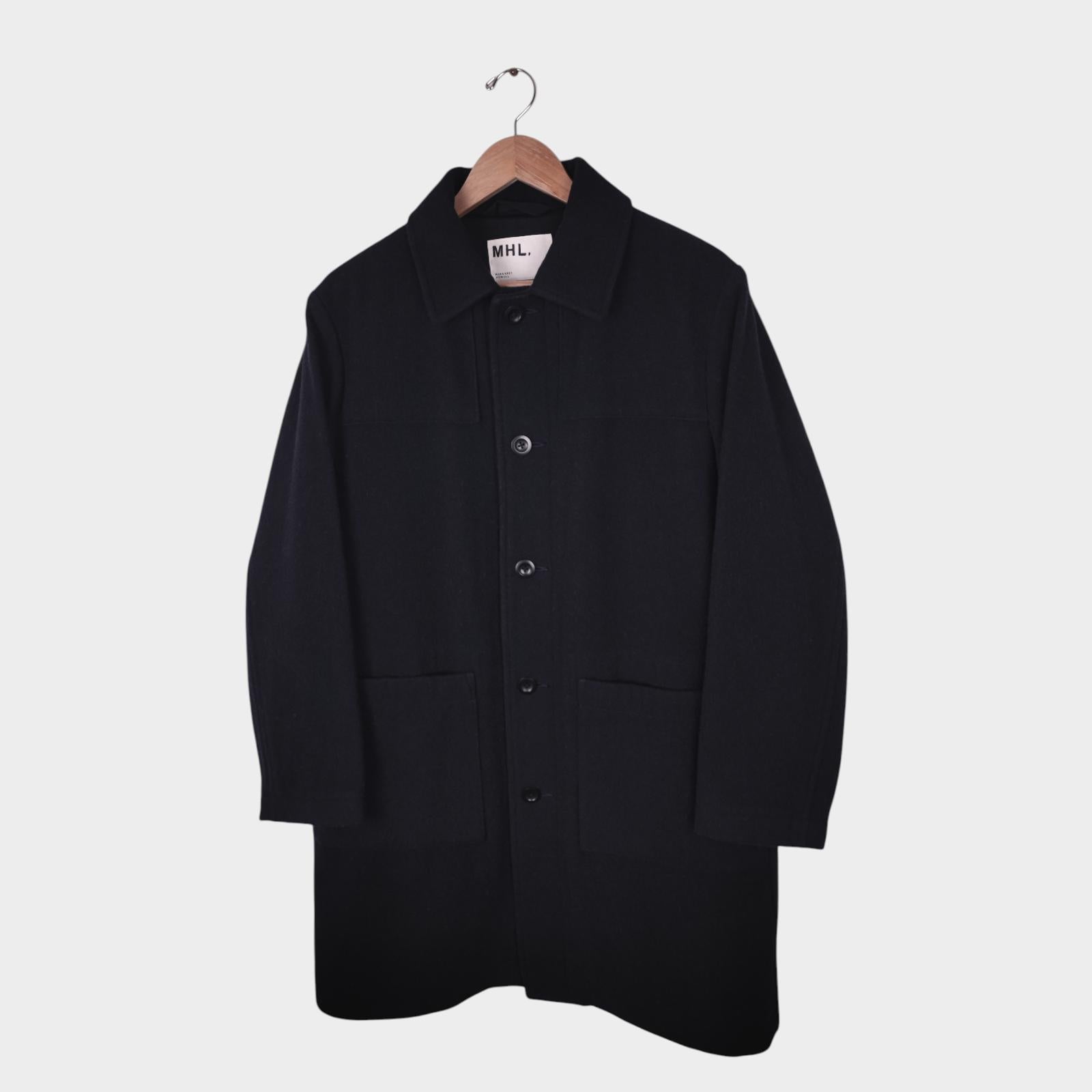 MHL MARGARET HOWELL Men's Black Heavyweight 100% Wool Coat