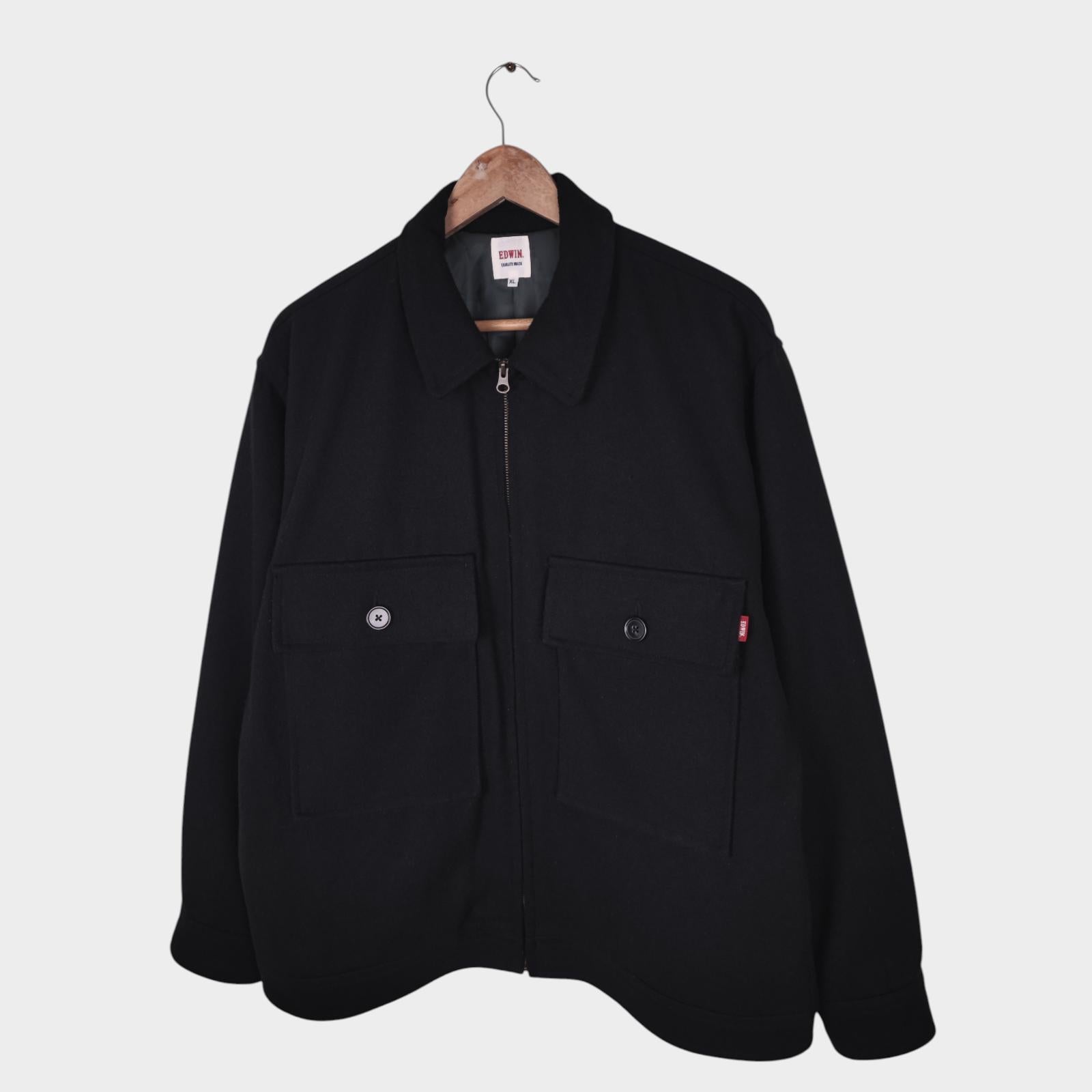 EDWIN Japan Men's Black Wool Blend Relaxed Fit Blouson Jacket