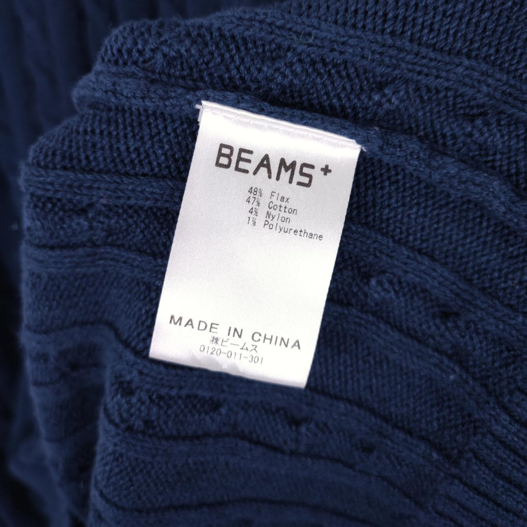 BEAMS PLUS Men's Navy Blue Linen/Cotton Blend Cable Knit Jumper