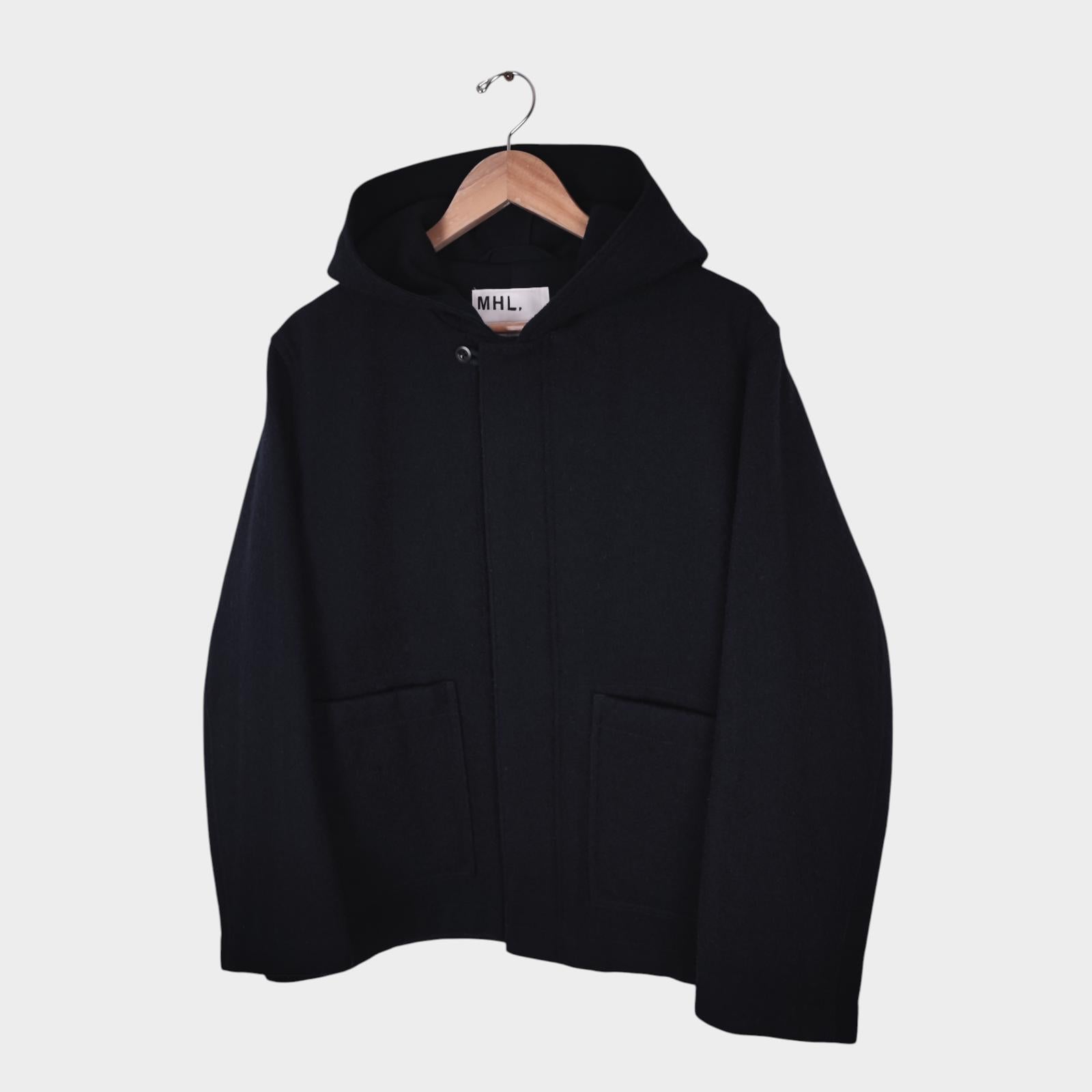 MHL MARGARET HOWELL Men's Dark Navy Heavyweight 100% Wool Hooded Coat