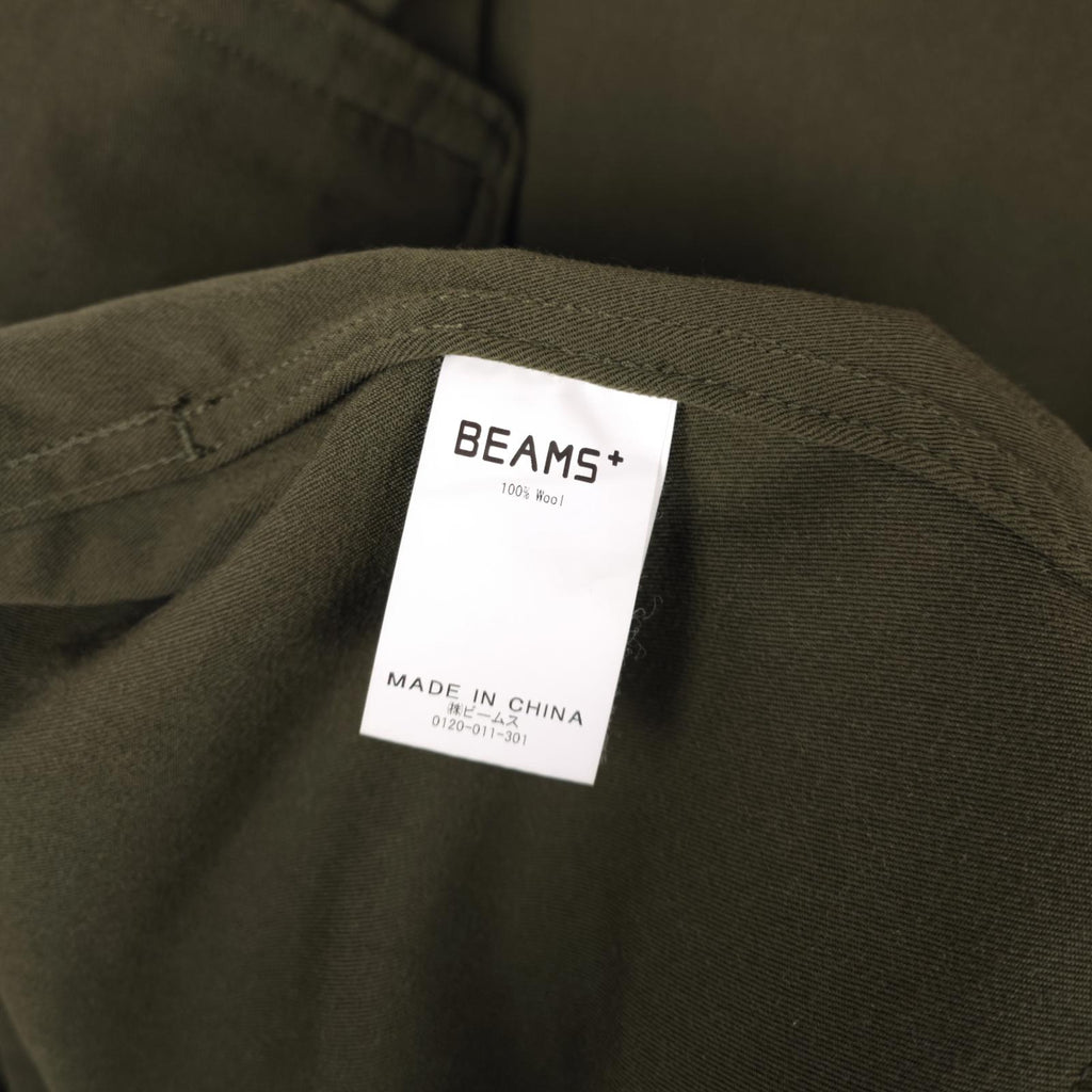 BEAMS PLUS Men's Green 100% Wool Military Zip Blouson Jacket