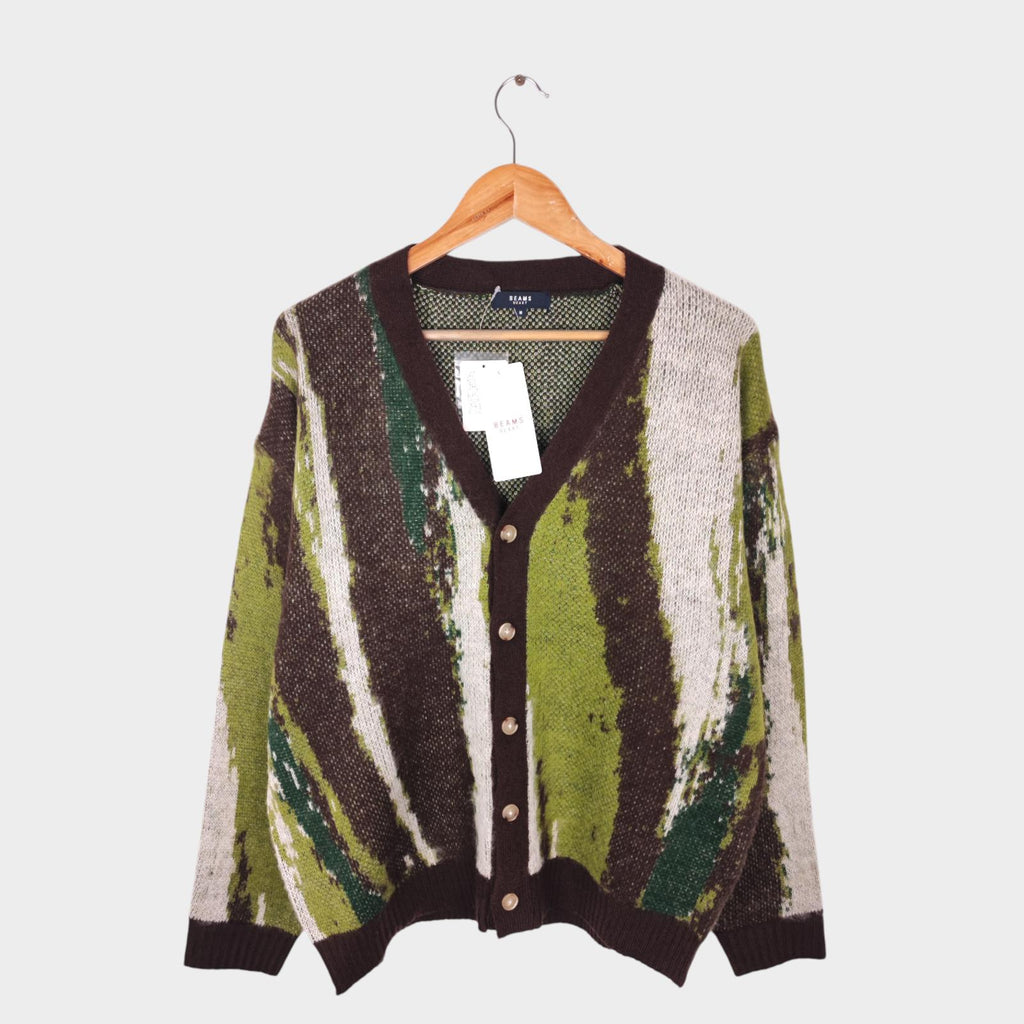 BEAMS HEART Men's Marble Jacquard Shaggy Grunge Cardigan