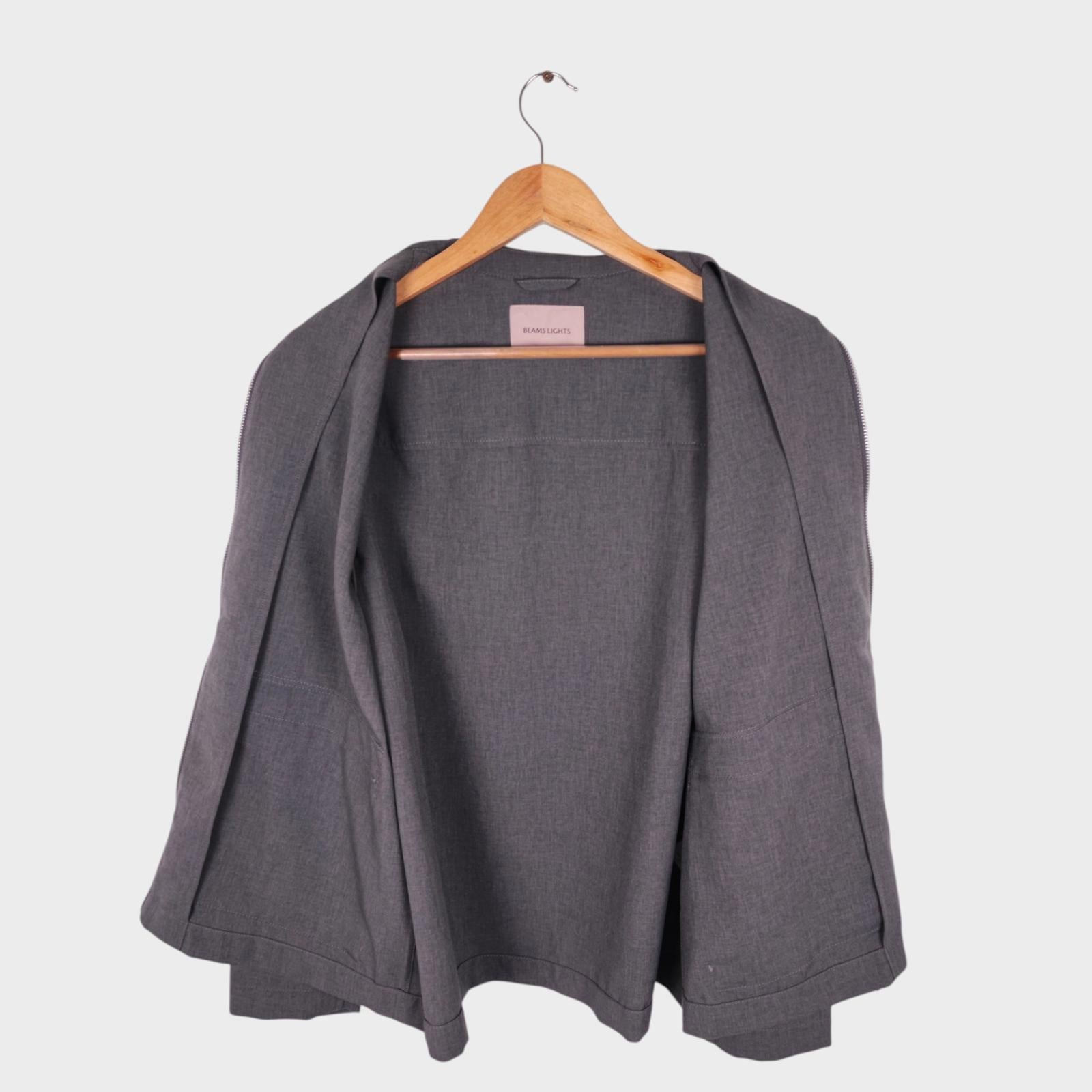 BEAMS LIGHTS Men's Grey Cropped Lightweight Zip Blouson Jacket