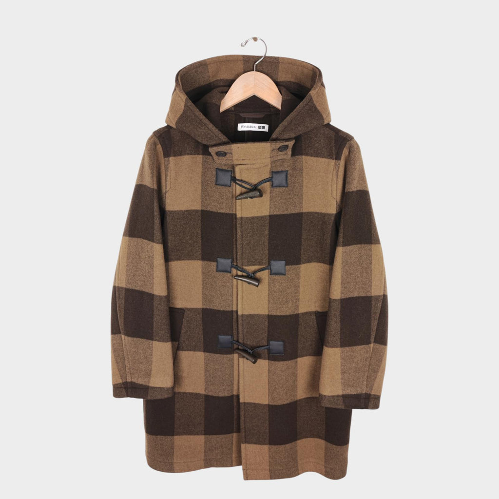 JW ANDERSON x UNIQLO Women's Brown Checkered Wool Blend Duffle Coat