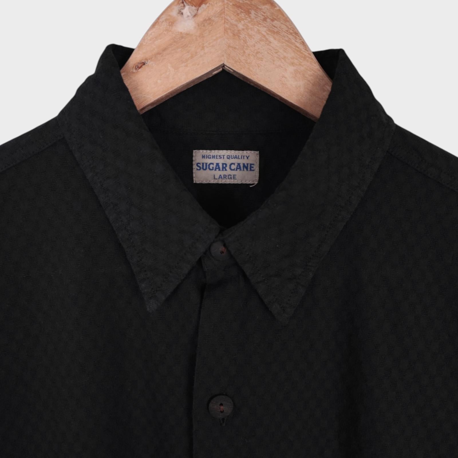 SUGAR CANE Men's Made in Japan Black Knitted Pattern Shirt