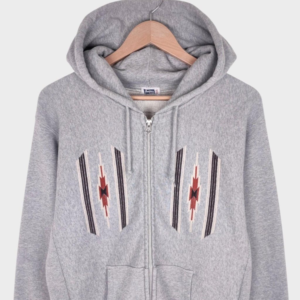 PHERROW'S Men's Grey Native Navajo Embroidery Zip Hoodie