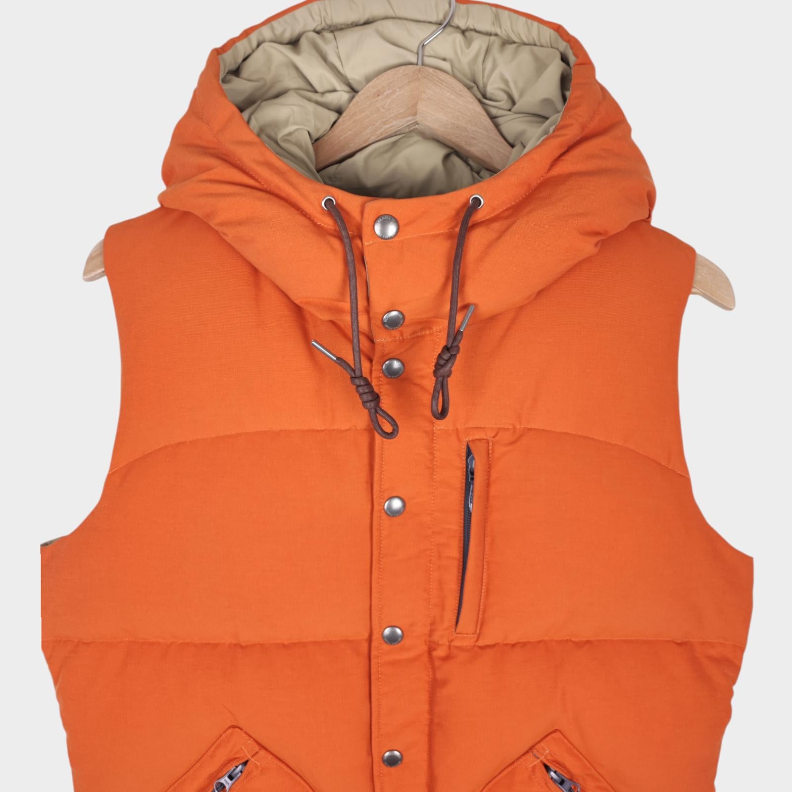 BEAMS PLUS Men's Orange Hooded Cotton/Nylon Down Vest Gilet