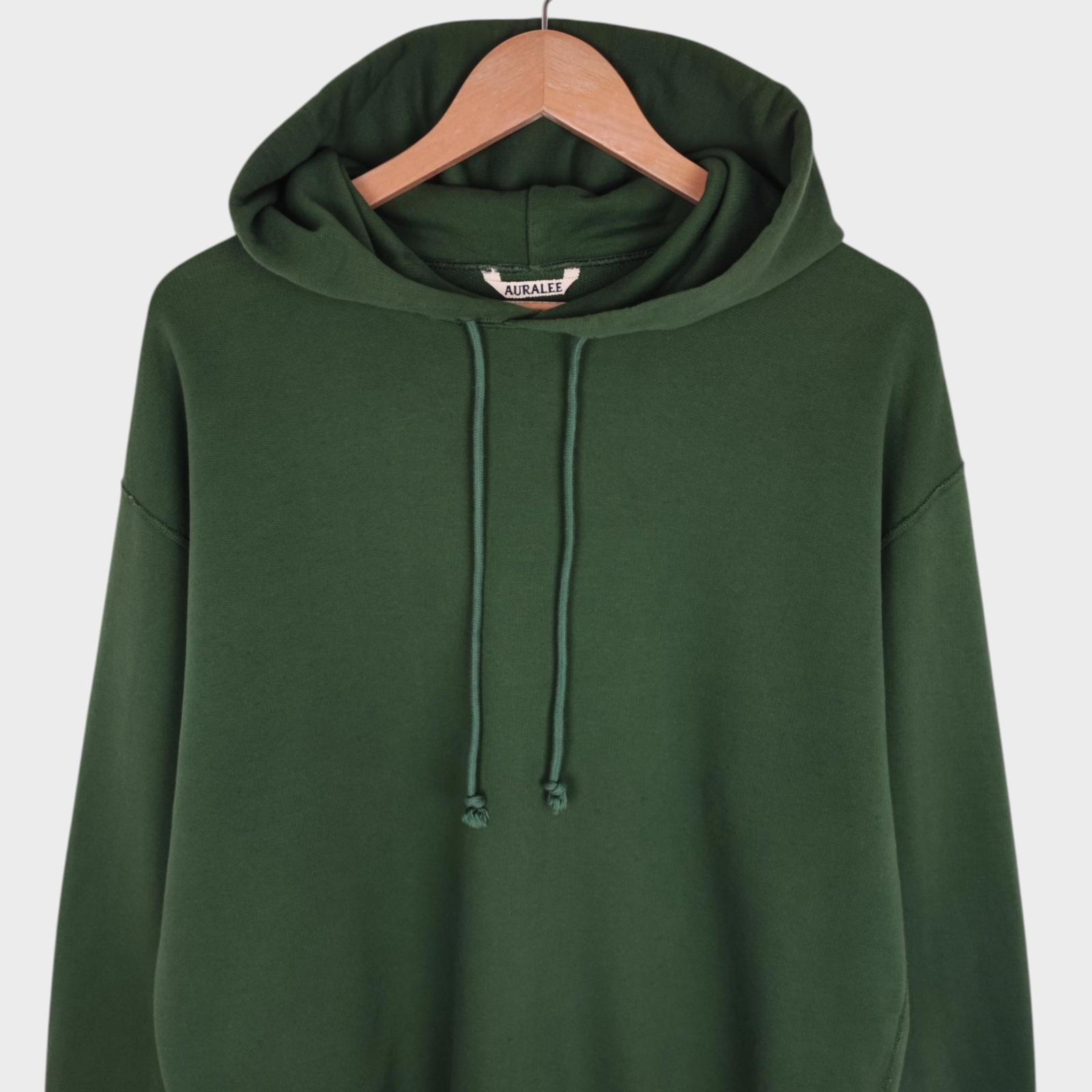 AURALEE Men's Made in Japan Relaxed Fit Dark Green 100% Cotton Hoodie