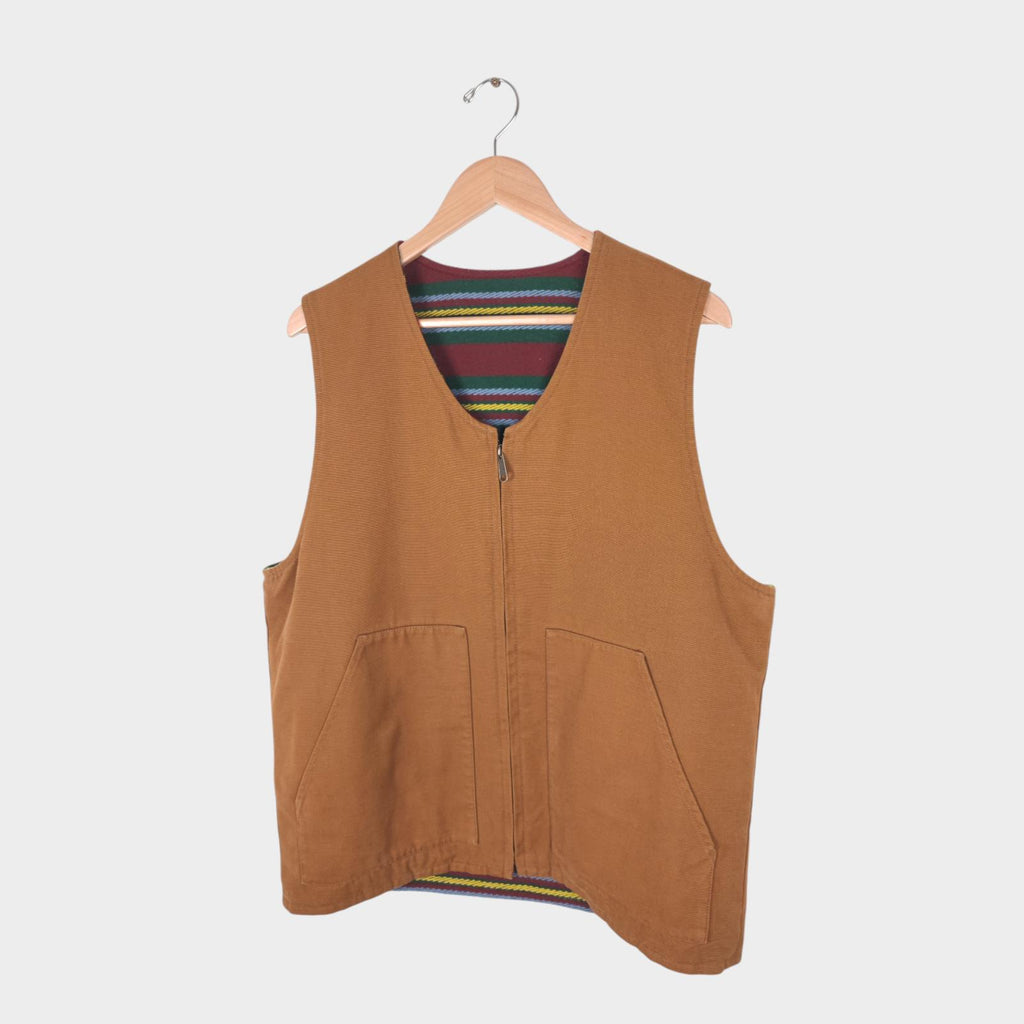 BEAMS PLUS Men's Reversible Duck Cotton/Wool Blend Work Zip Vest Gilet