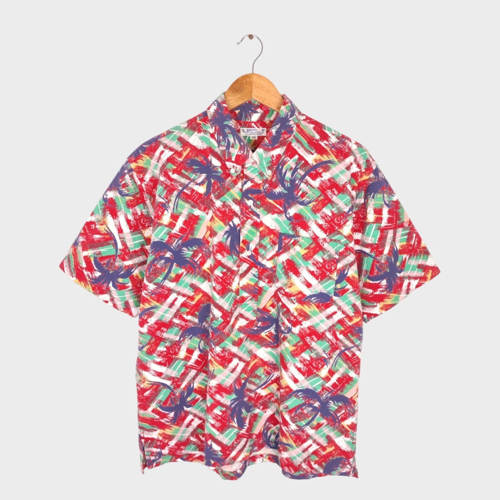 SUN SURF Men's Multicoloured Palm Tree Print Seersucker Half Placket Shirt