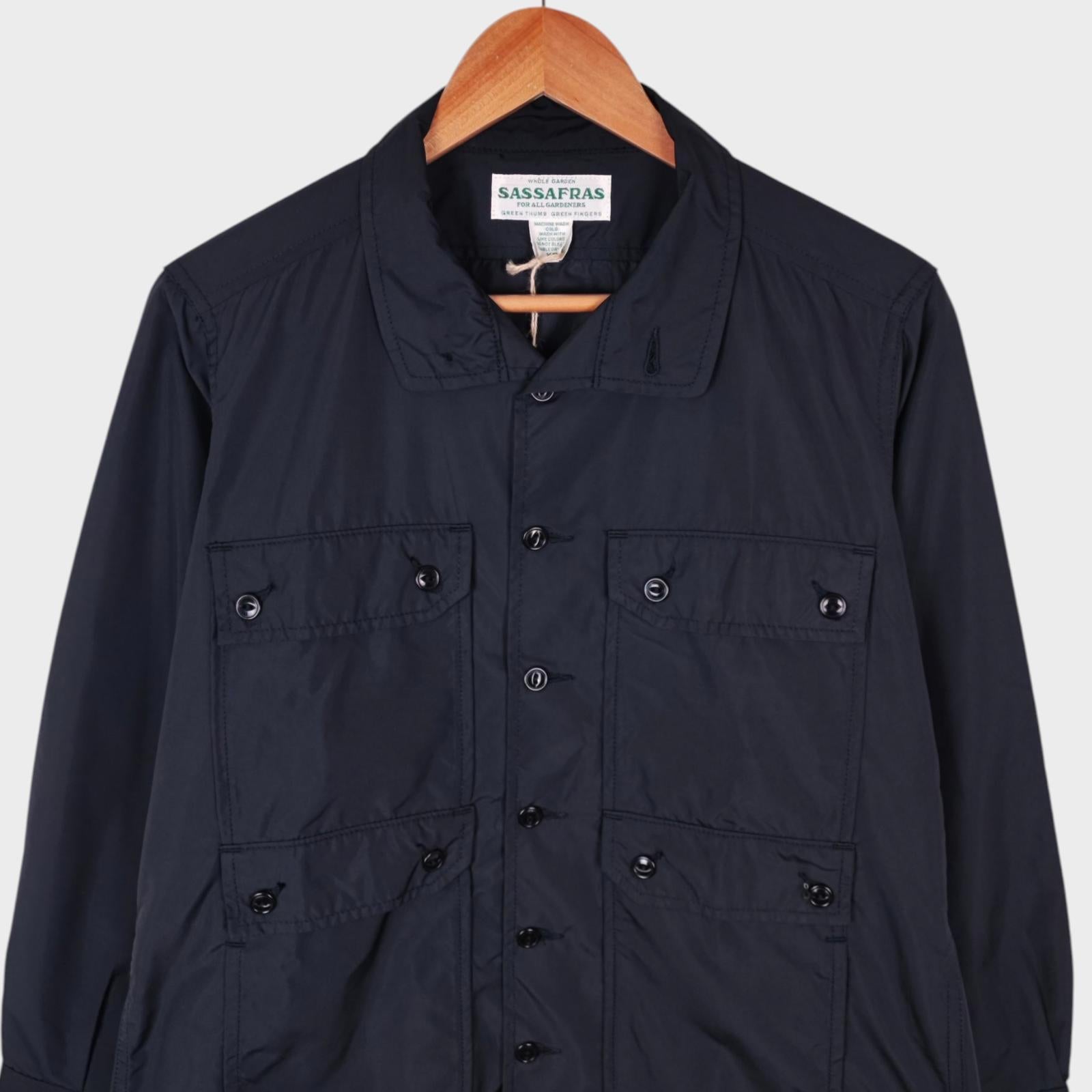 SASSAFRAS Men's Made in Japan Black Botanical Eagle Scout Half Micro Taffeta Overshirt Jacket