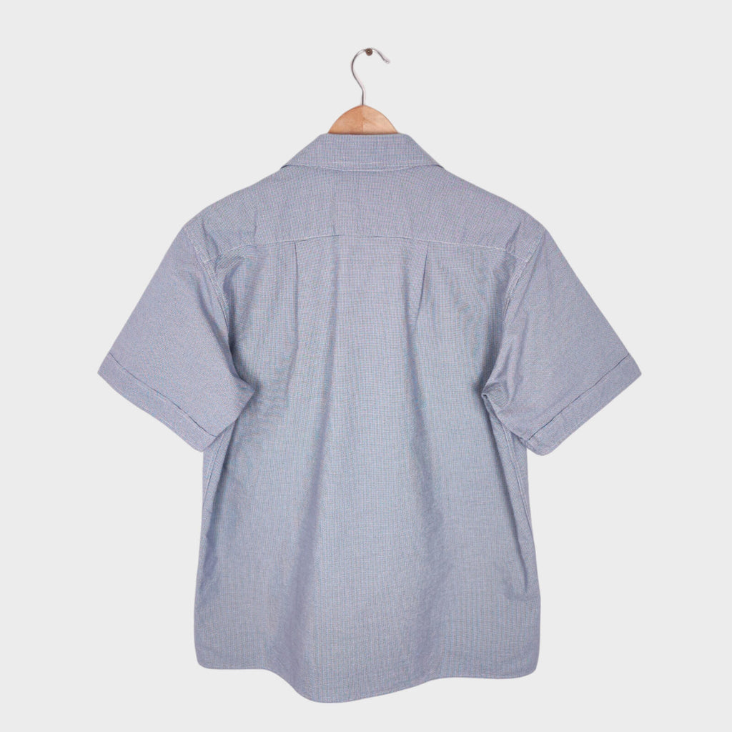 MHL MARGARET HOWELL Men's Blue Short Sleeved Micro Dogtooth Shirt