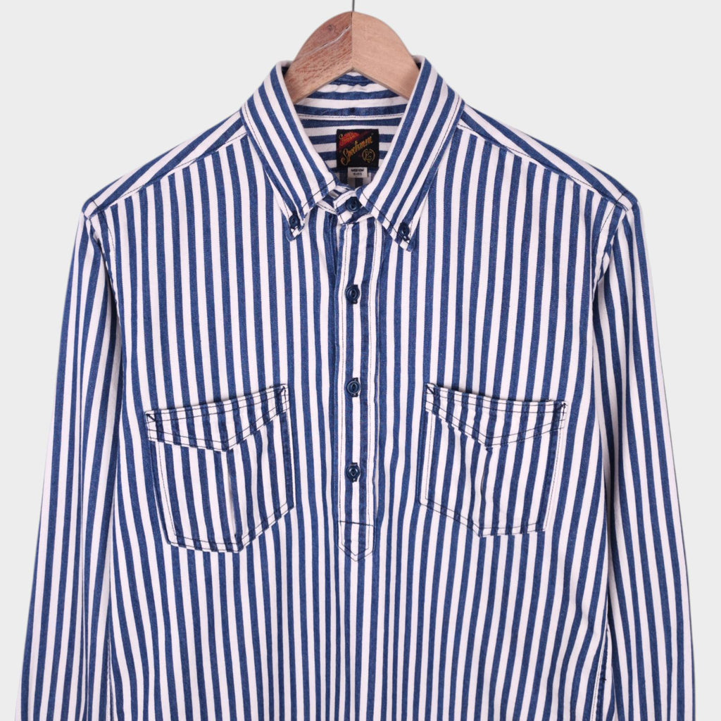 MISTER FREEDOM x SUGAR CANE Men's Made in USA Blue Striped Pullover Shirt