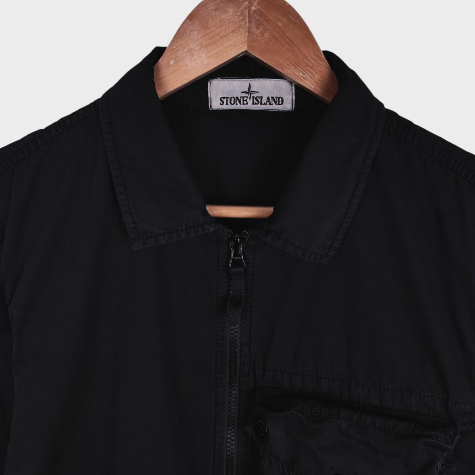 STONE ISLAND Men's Black Garment Dyed Zip Overshirt Jacket