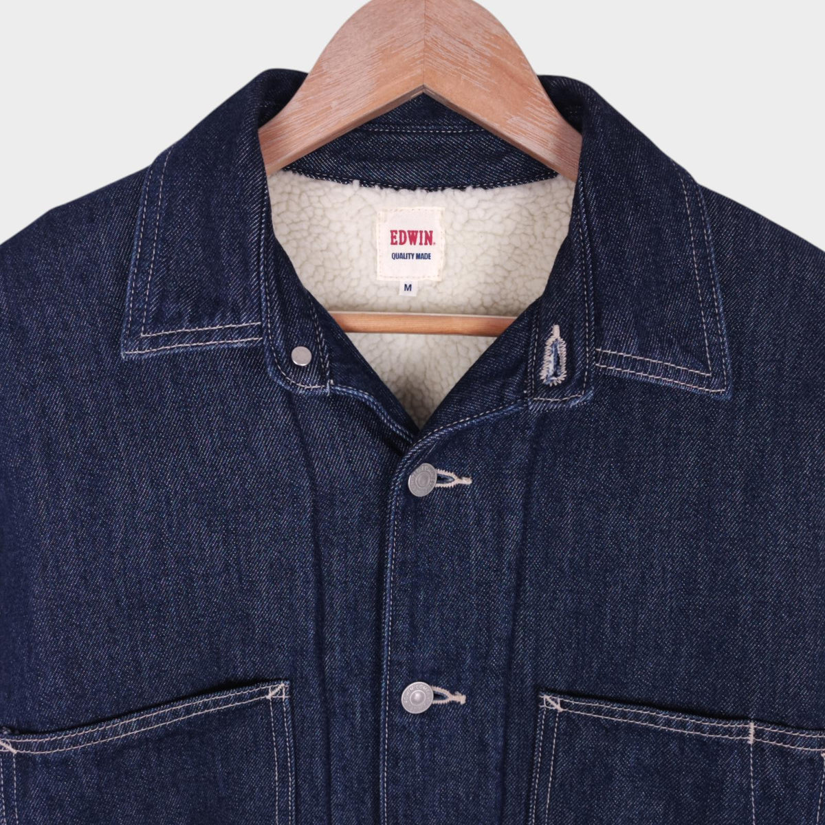 EDWIN Japan Men's Blue Denim Fleece Lined Chore Jacket