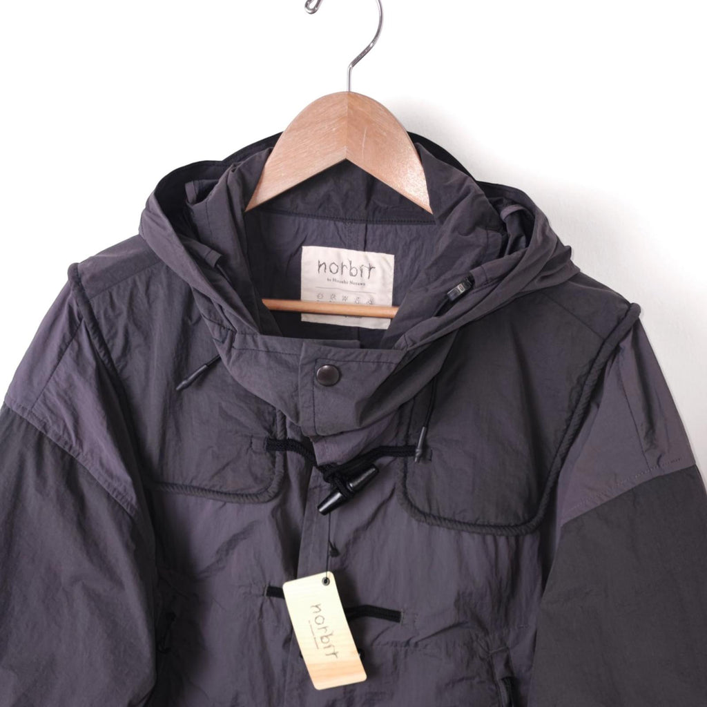 NORBIT BY HIROSHI NOZAWA Men's Grey Water Repellent Nylon Duffle Mod Coat Jacket