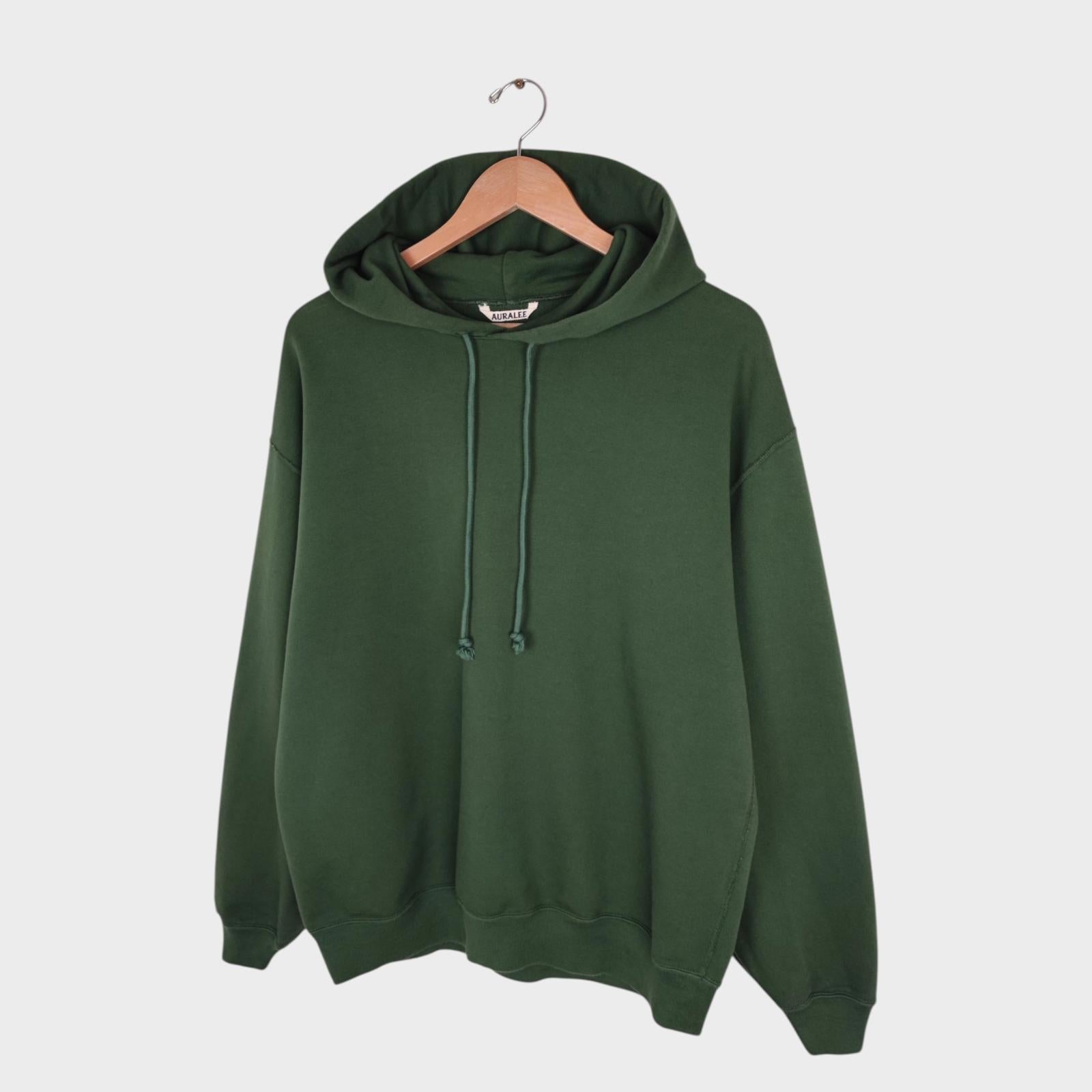 AURALEE Men's Made in Japan Relaxed Fit Dark Green 100% Cotton Hoodie