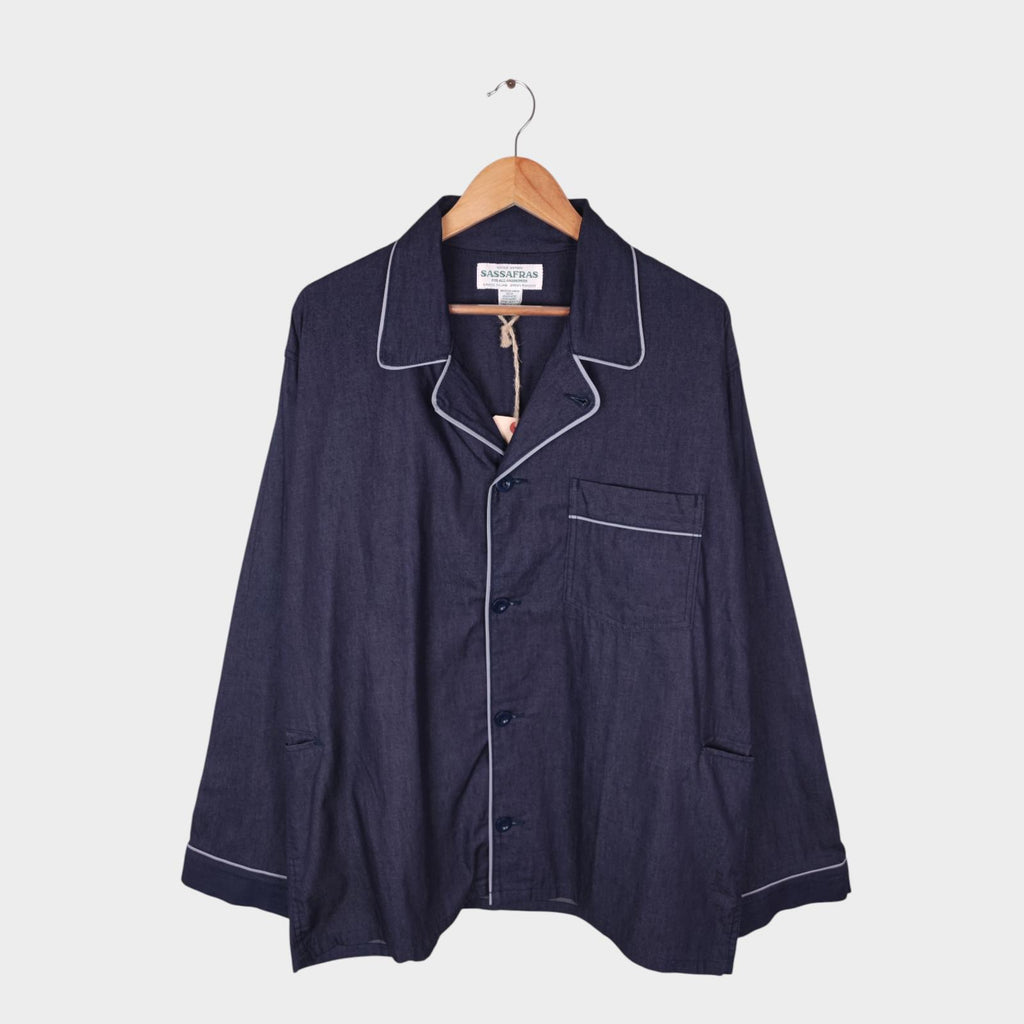 SASSAFRAS Men's Made in Japan Navy Blue Gardening At Night Overshirt