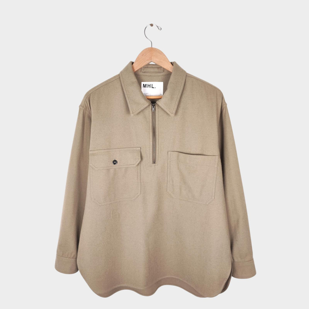 MHL MARGARET HOWELL Men's Light Khaki Cotton Wool Pullover Overshirt