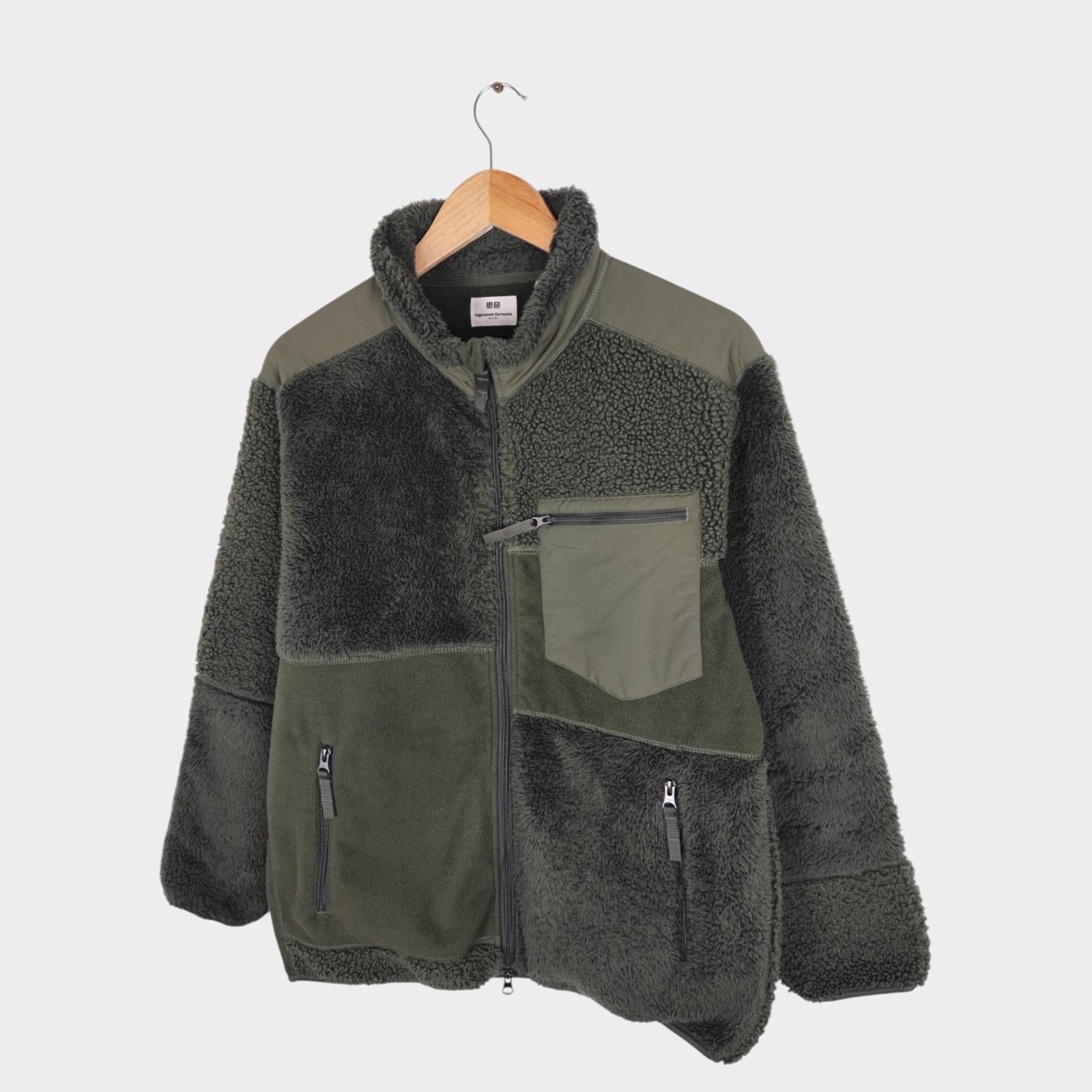 ENGINEERED GARMENTS x UNIQLO Men's Khaki Green Patchwork Fleece Zip Jacket