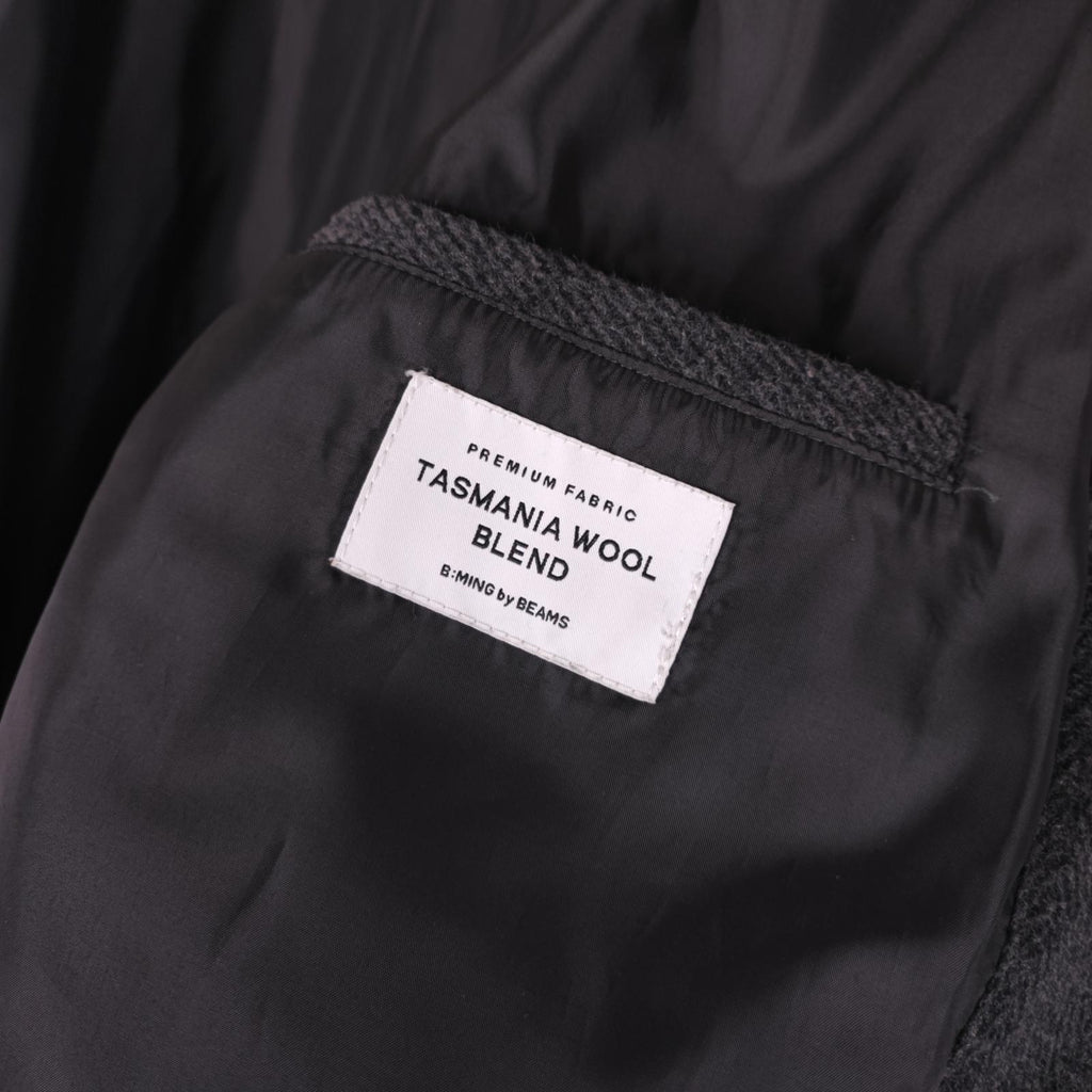 BEAMS B:MING Men's Grey Herringbone Tasmania Wool Blend Chore Jacket